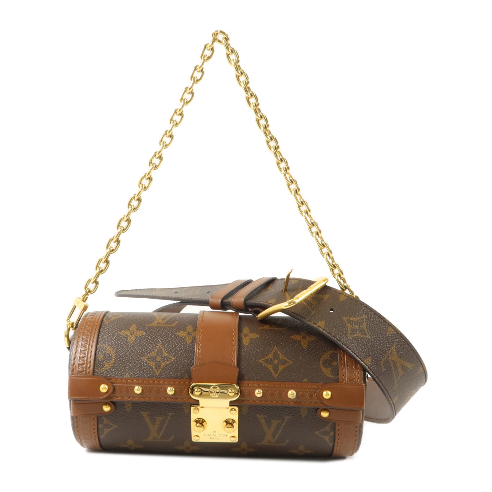 LOUIS VUITTON Monogram Papillon Trunk金扣手挽肩背兩用袋棕色