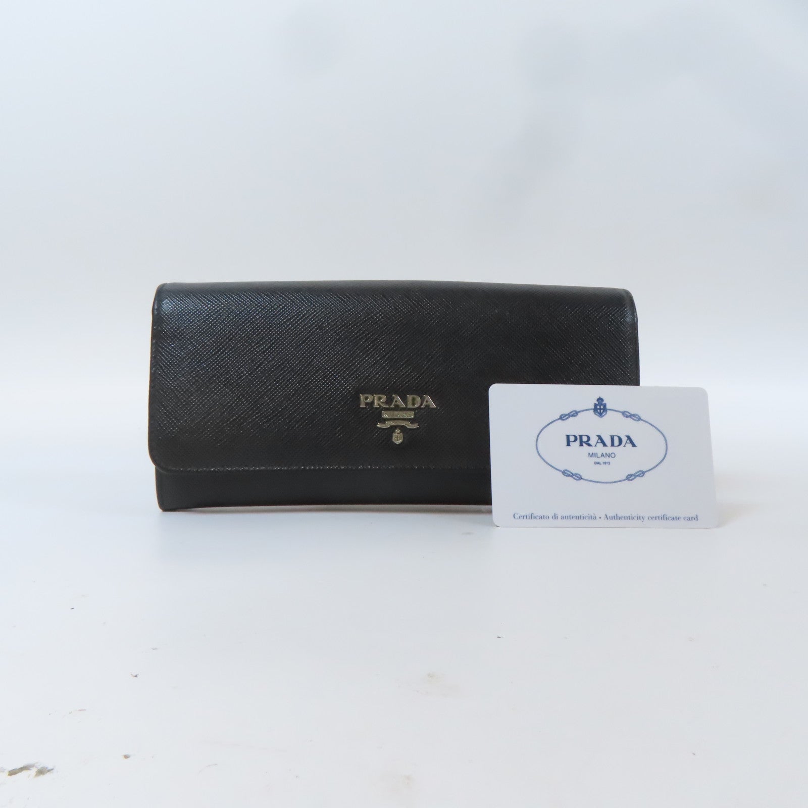PRADA 【激減優惠】牛皮皮革Long Wallet啪鈕長錢包黑色/黃色