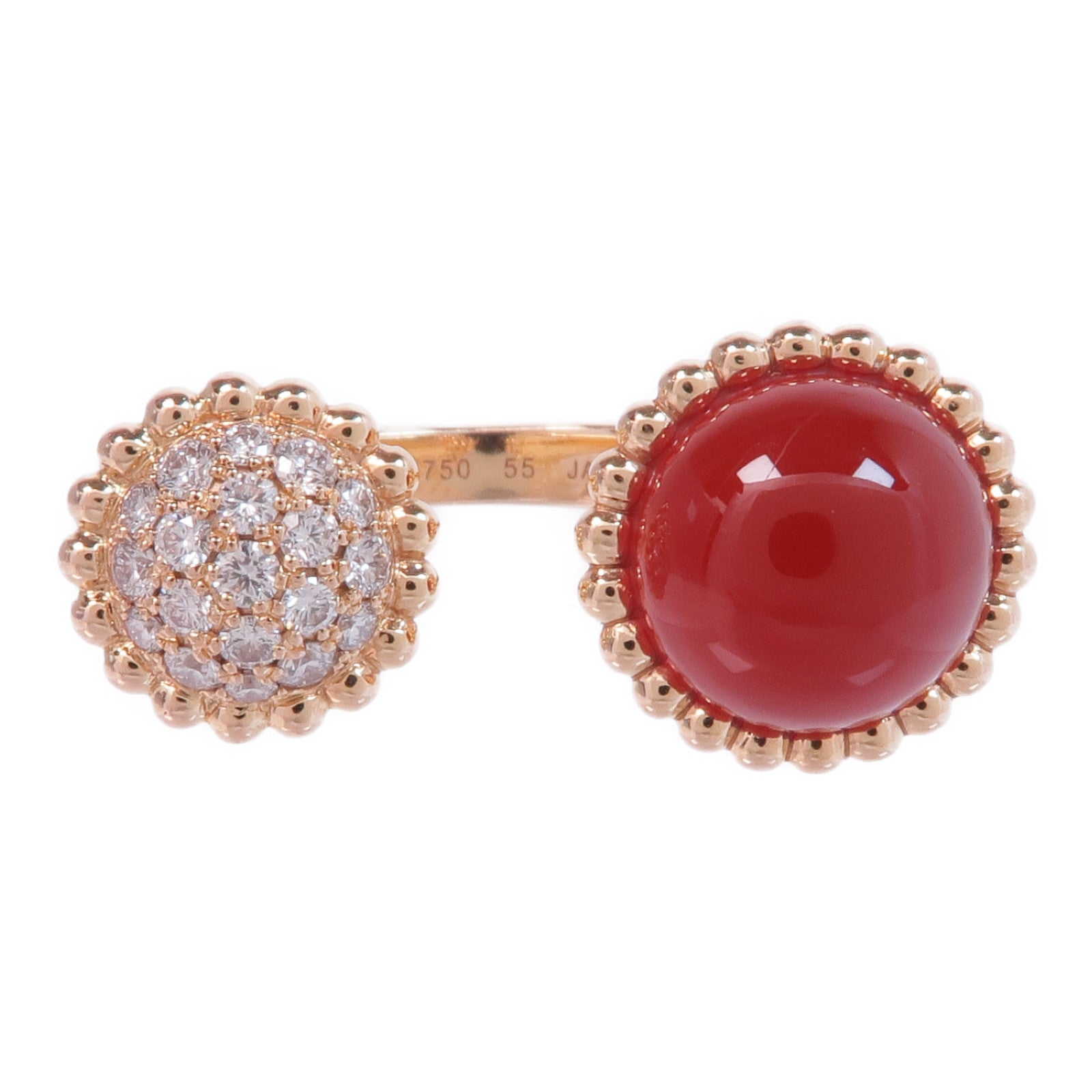 Van Cleef & Arpels 18K玫瑰金Perlée Couleurs Between the Finger Ring紅玉髓/鑽石戒指VCA#55/US#7