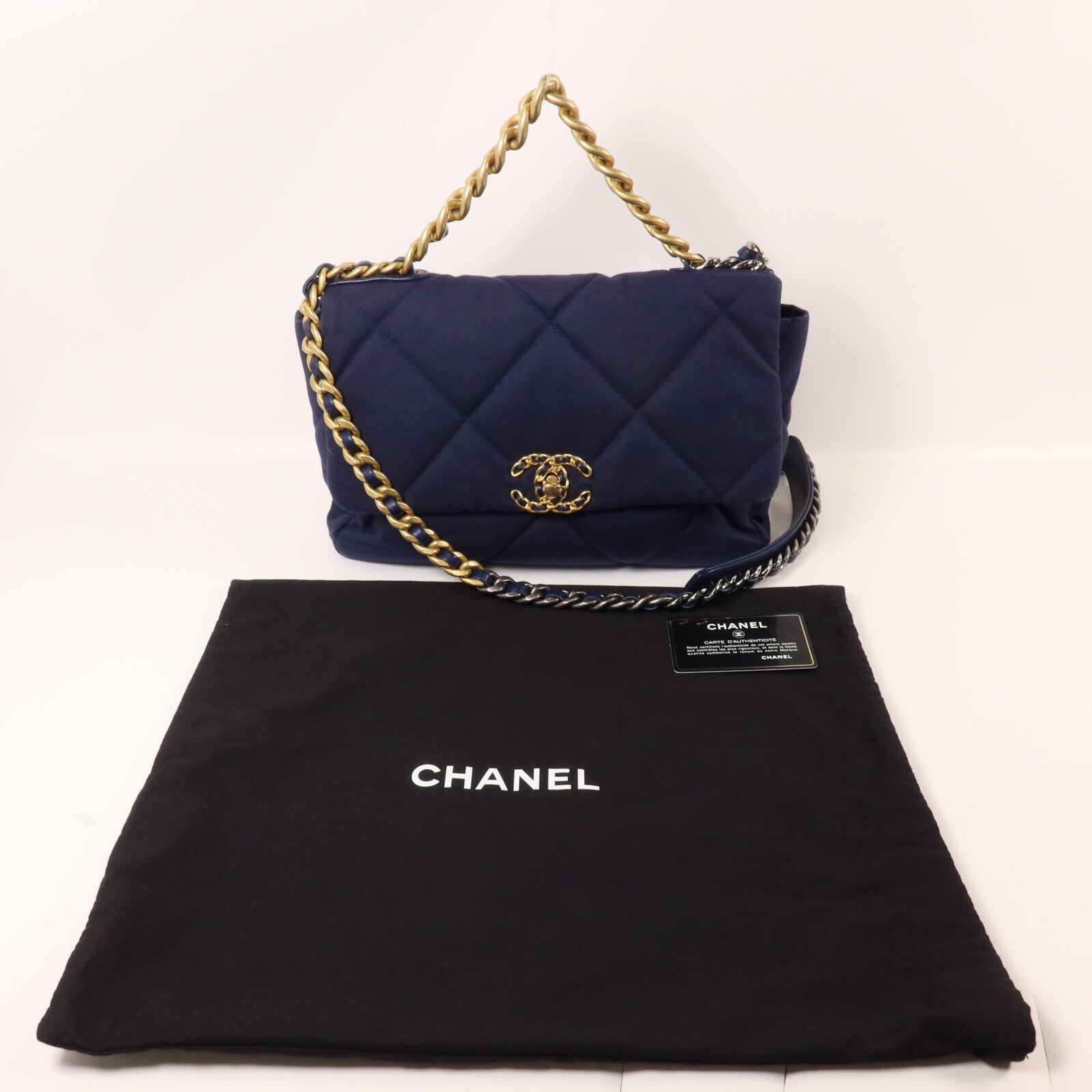 CHANEL 棉質C19 Large手挽肩背兩用袋