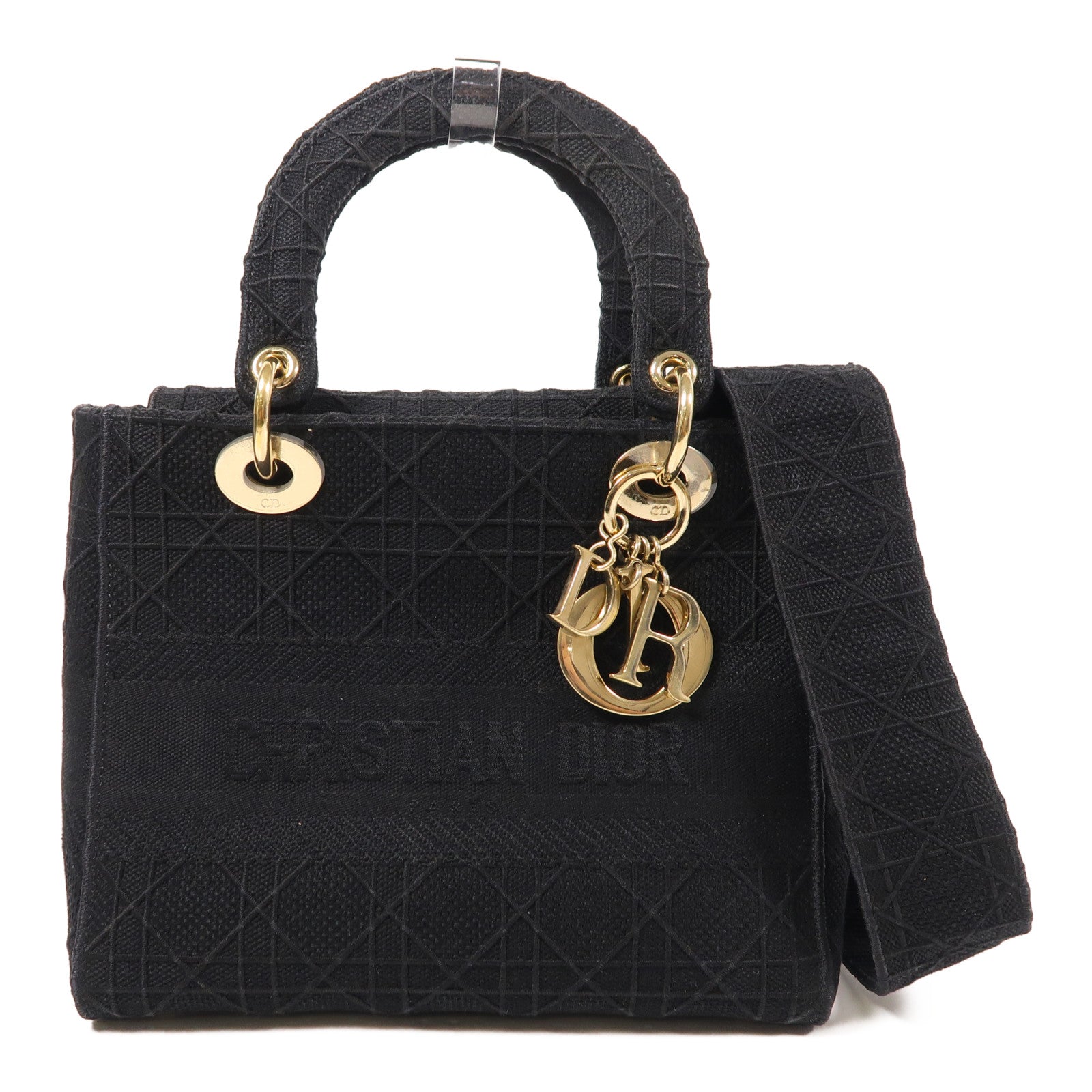 Dior 帆布Lady Dior金扣手挽肩背兩用袋