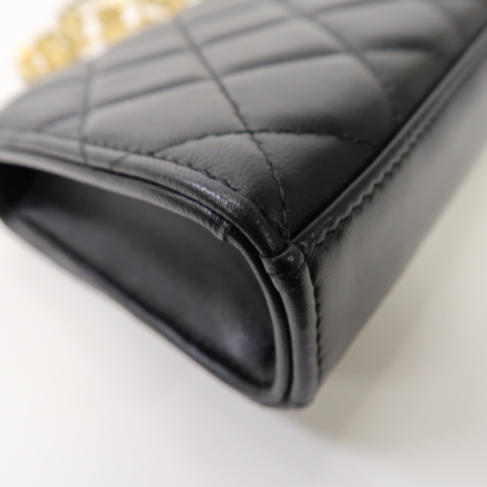 CHANEL 菱格羊皮皮革Kelly Top Handle金扣手挽肩背兩用袋黑色