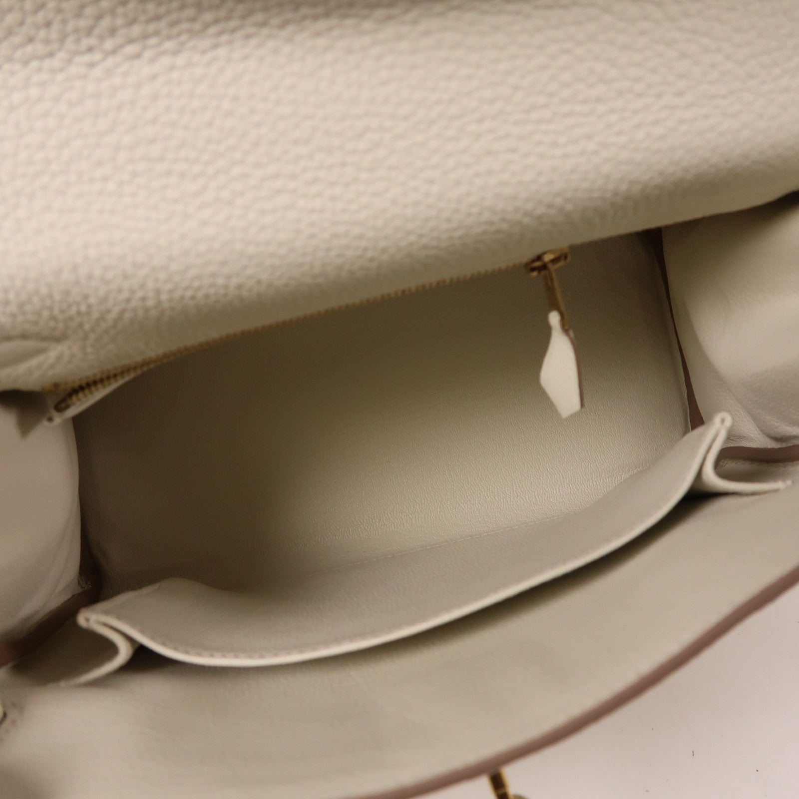 HERMES Togo皮革Kelly 25金扣手挽肩背兩用袋蘑菇白色