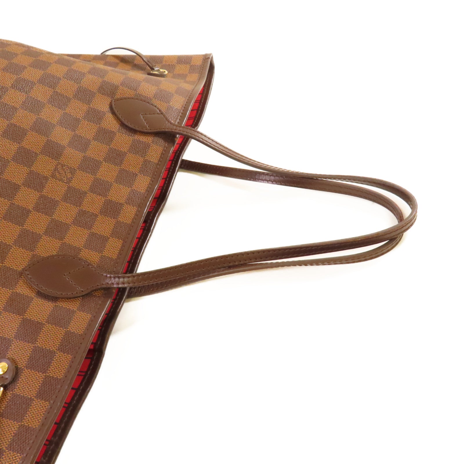 LOUIS VUITTON 【激減優惠】Damier Ebene Neverfull MM Tote Bag金扣肩背袋啡色/紅色