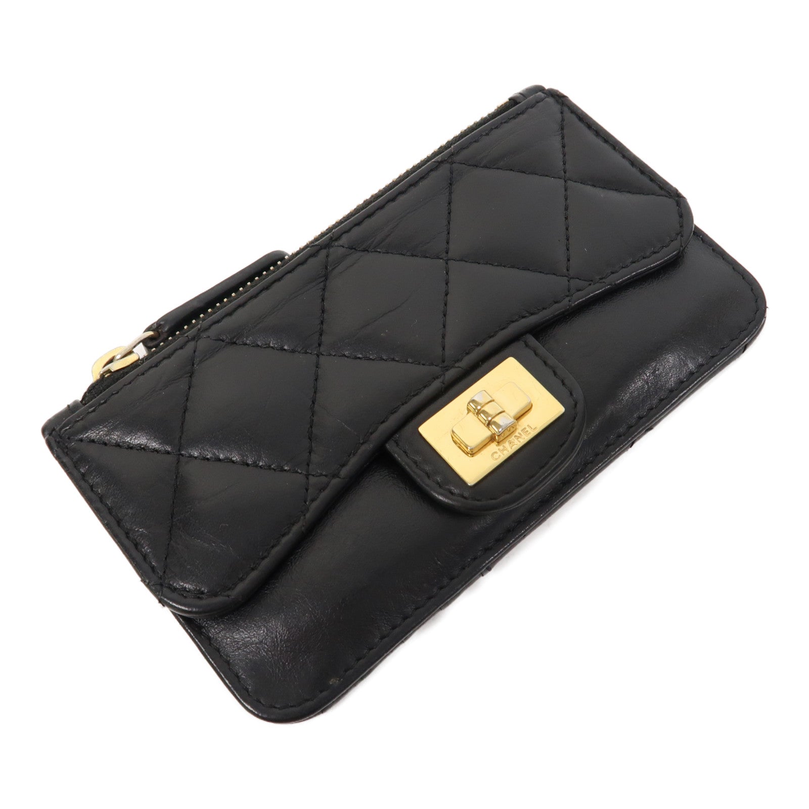 CHANEL 菱格羊皮皮革2.55 Card Case金扣卡片套黑色