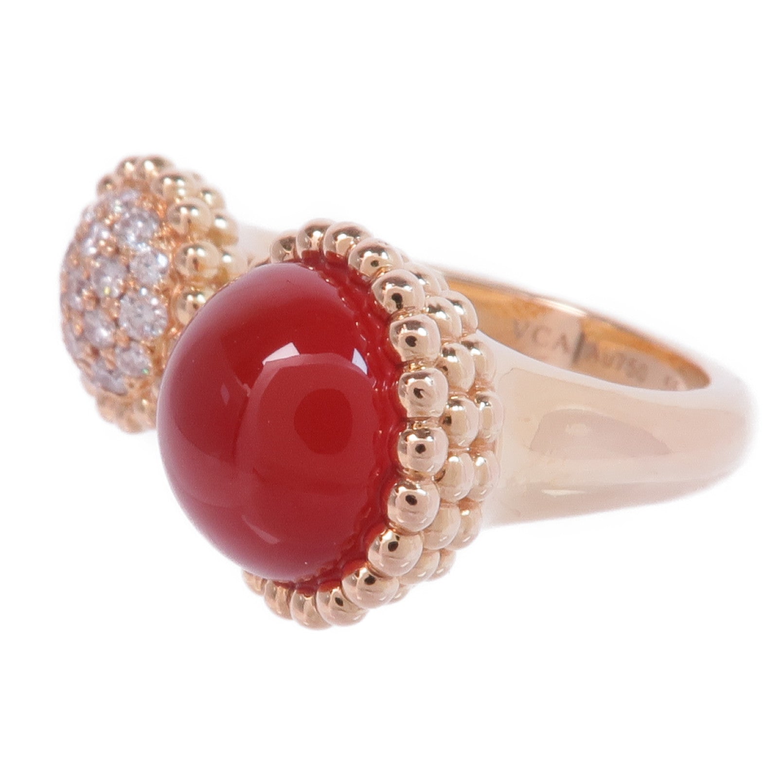 Van Cleef & Arpels 18K玫瑰金Perlée Couleurs Between the Finger Ring紅玉髓/鑽石戒指VCA#55/US#7