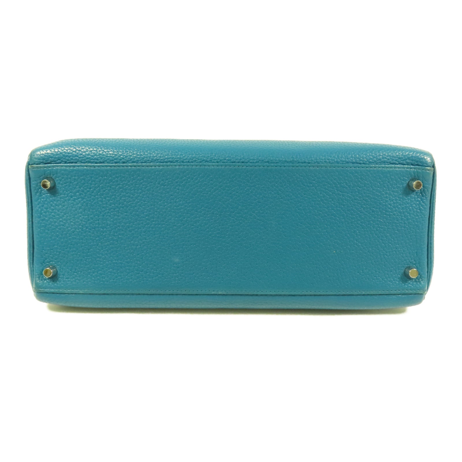HERMES Togo皮革Kelly 35銀扣手挽肩背兩用袋Blue Turquoise