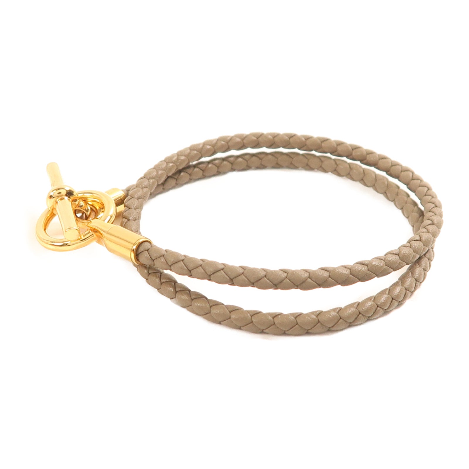 HERMES Swift皮革Glenan Double Tour Bracelet金扣手帶Etoupe