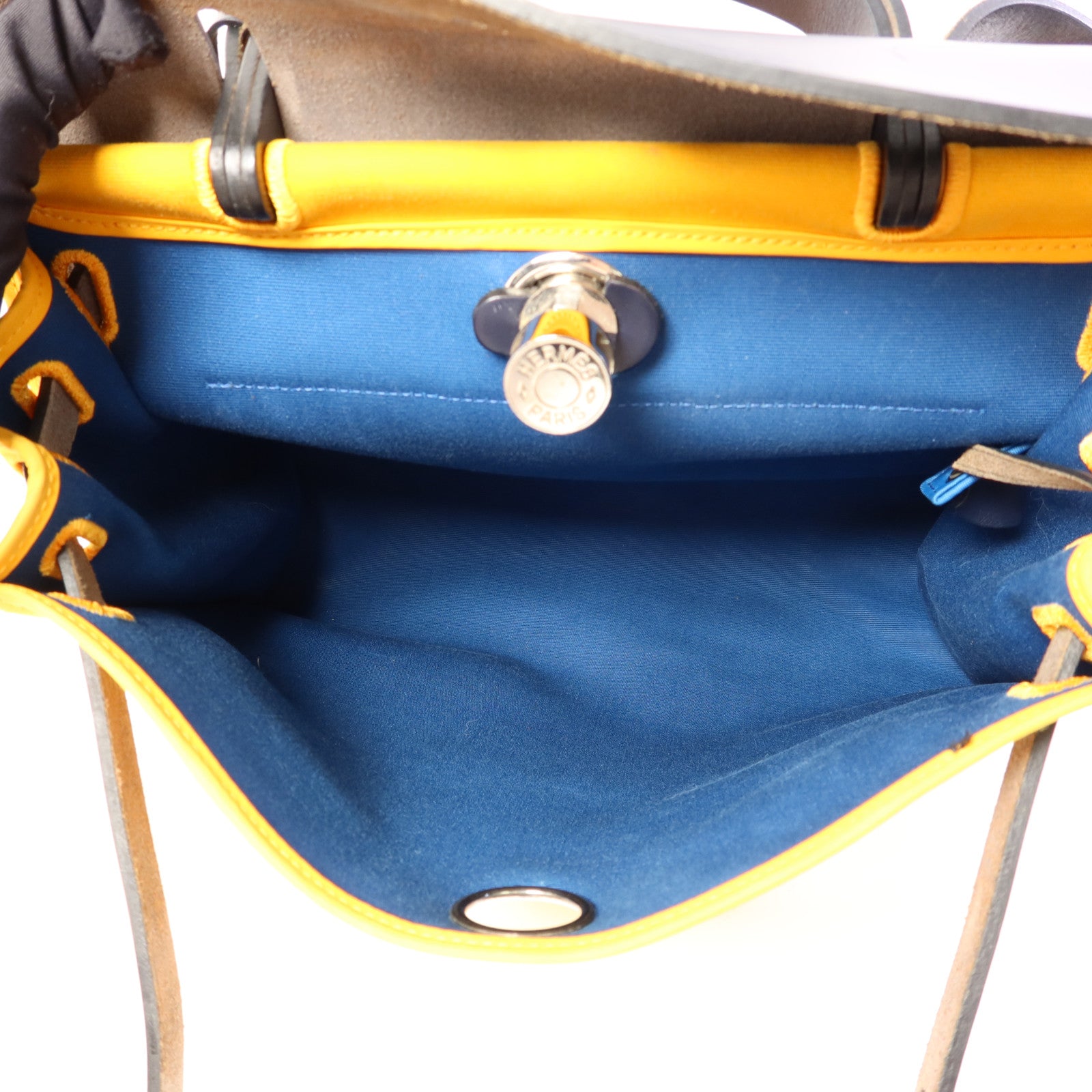 HERMES 帆布Herbag PM銀扣手挽肩背兩用袋Jaune d'Or