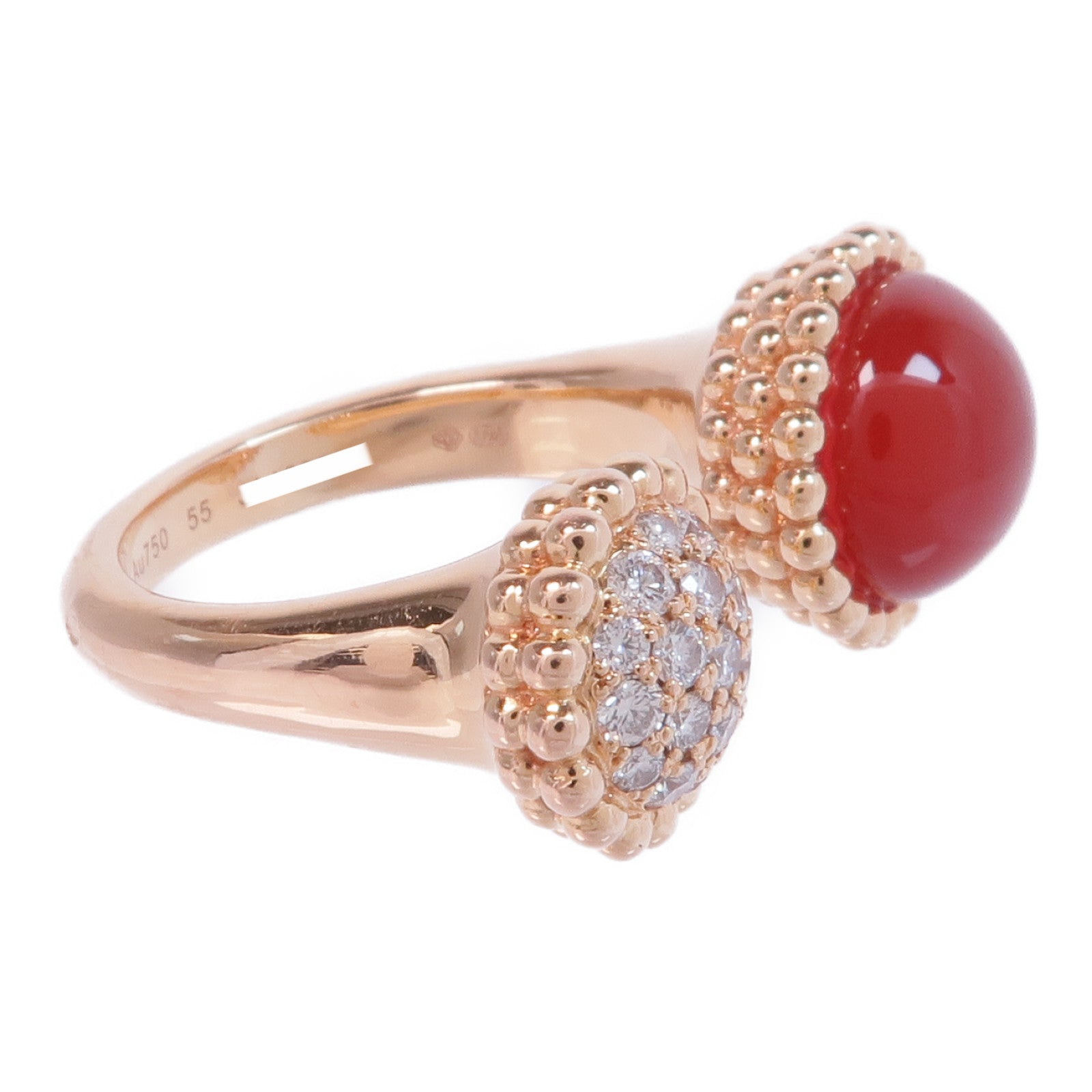 Van Cleef & Arpels 18K玫瑰金Perlée Couleurs Between the Finger Ring紅玉髓/鑽石戒指VCA#55/US#7