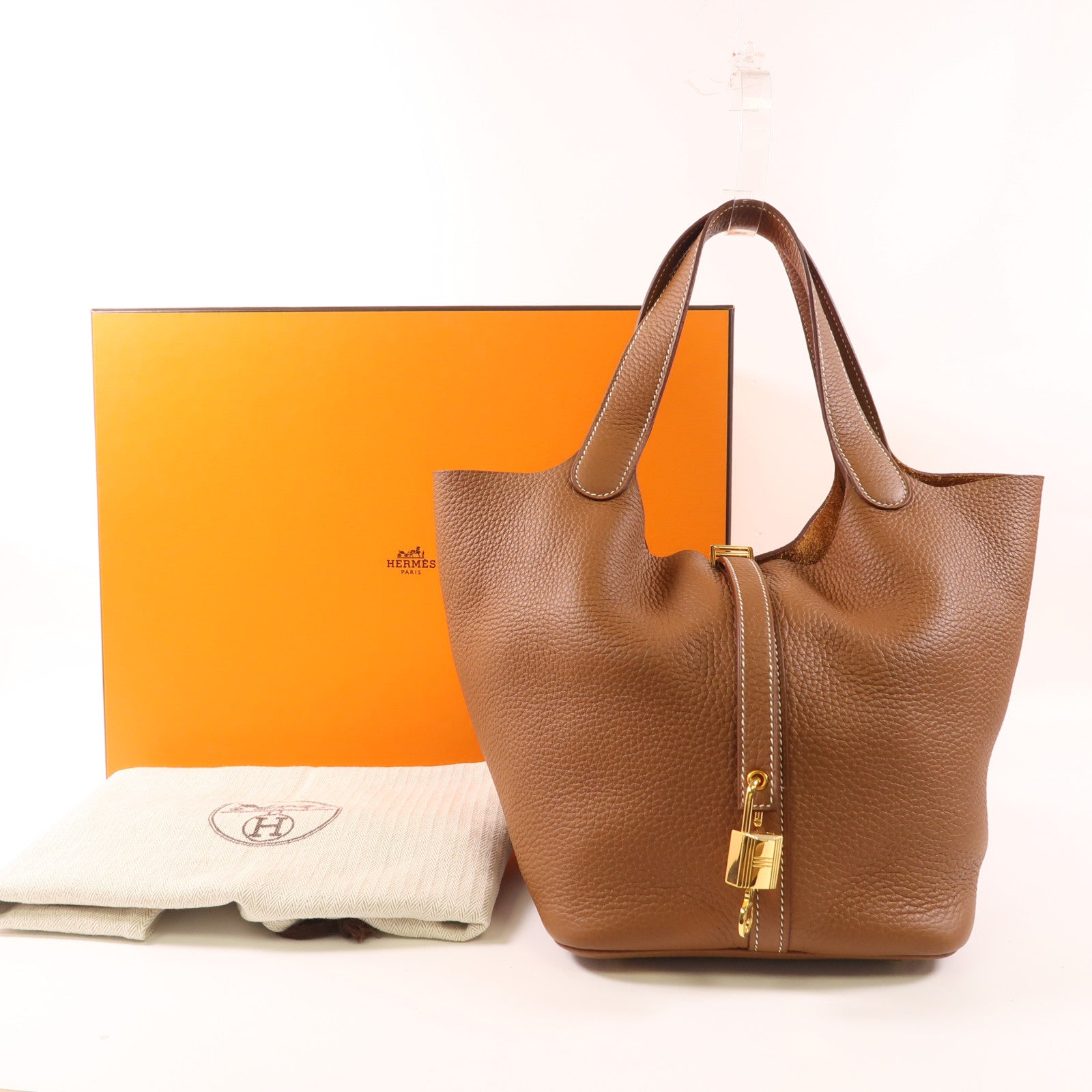 HERMES Clemence皮革Picotin MM金扣手挽袋37 Gold