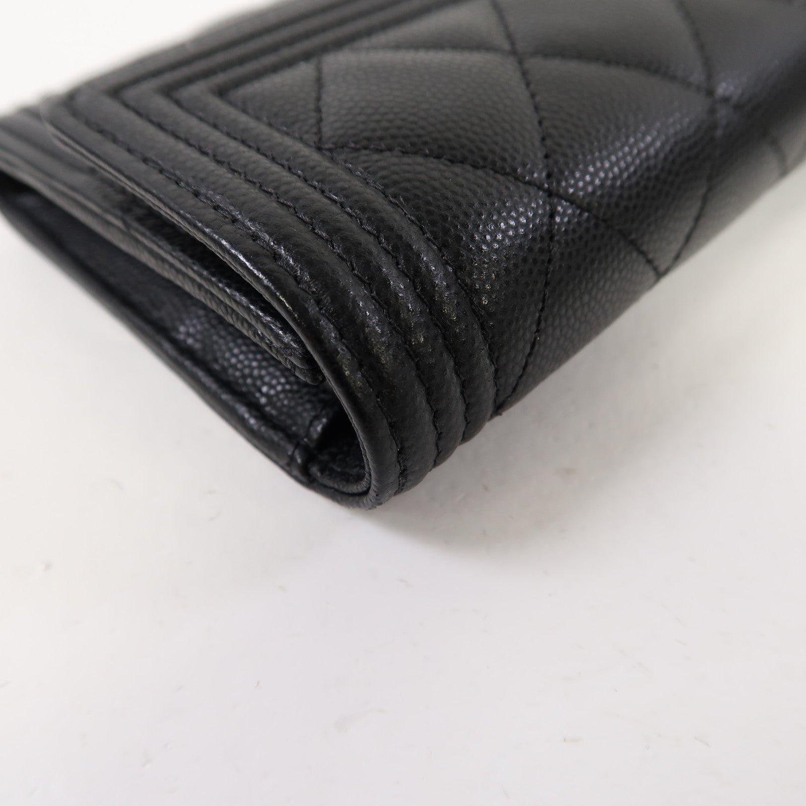 CHANEL 菱格牛皮皮革Boy Long Wallet金扣長錢包黑色
