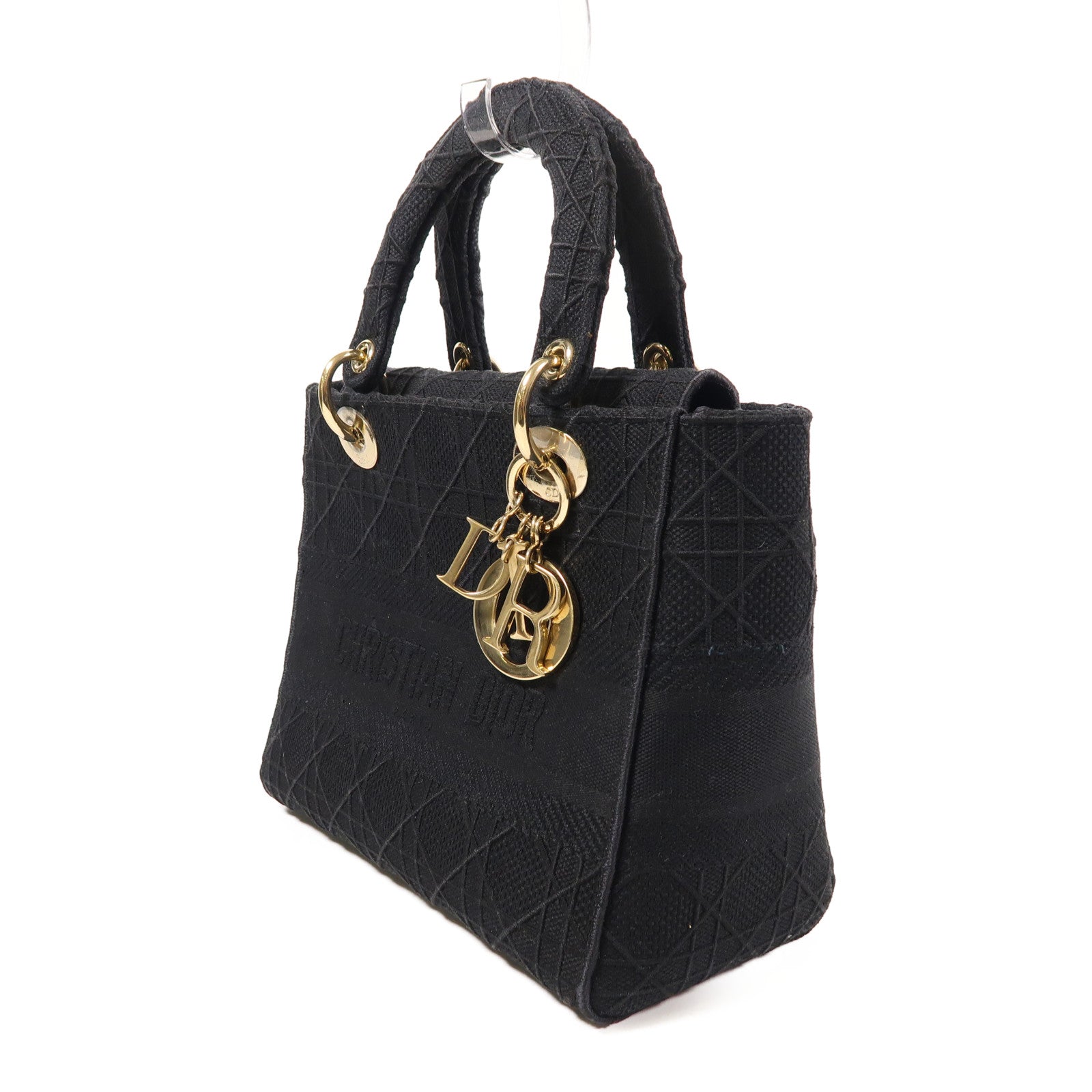 Dior 帆布Lady Dior金扣手挽肩背兩用袋