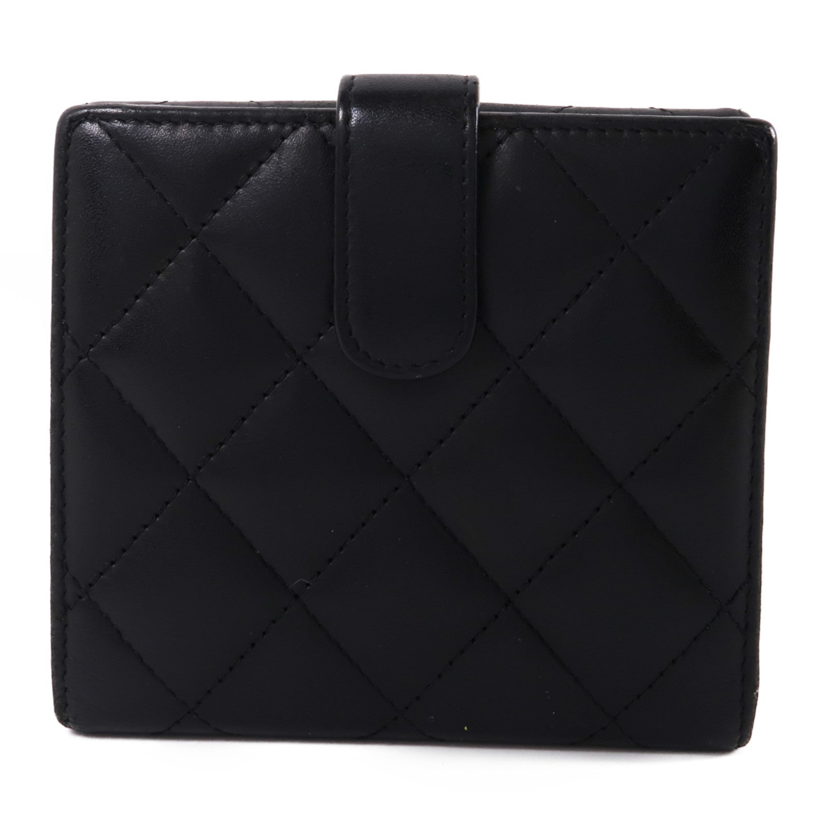 CHANEL 牛皮皮革Cambon Wallet銀扣錢包黑色/粉紅色