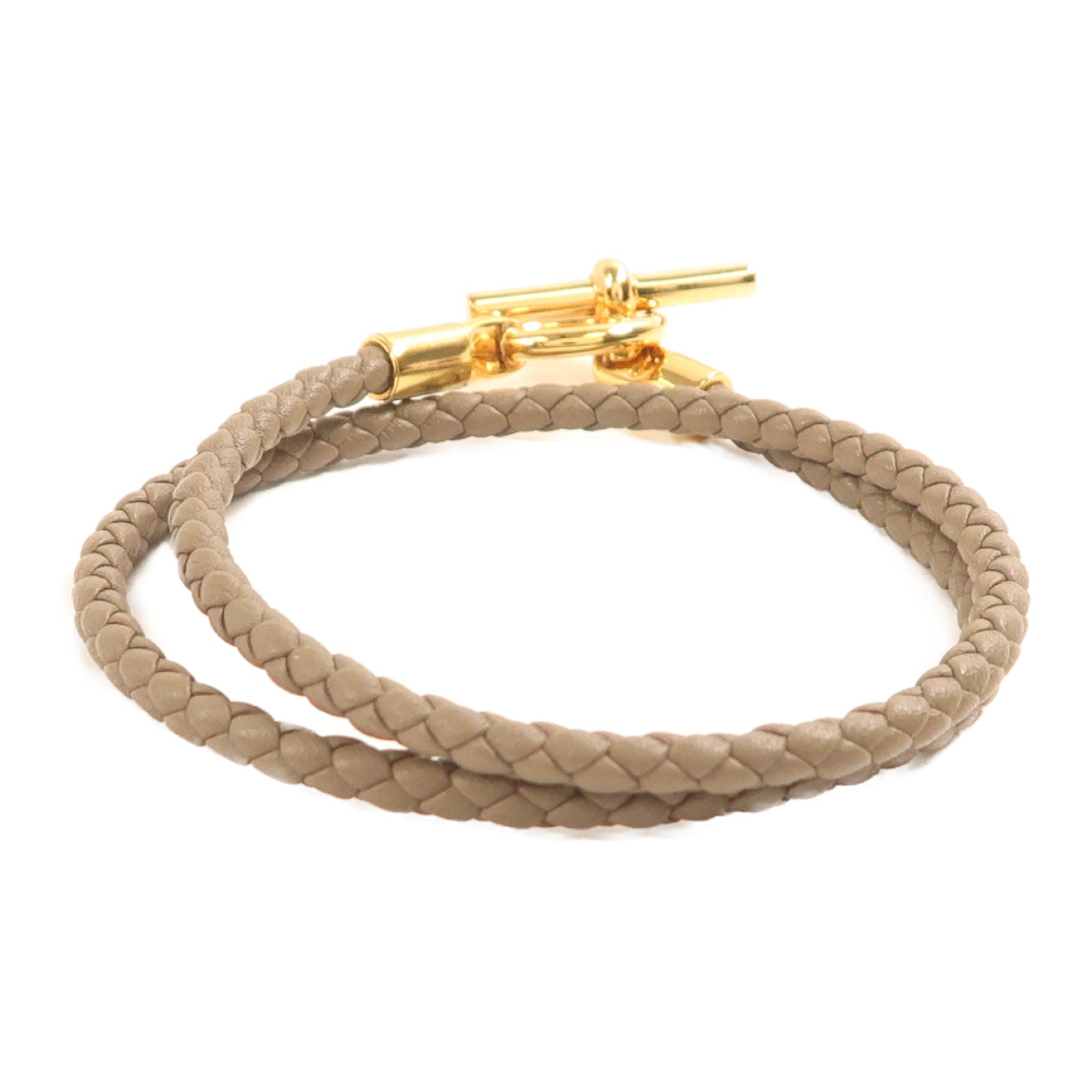 HERMES Swift皮革Glenan Double Tour Bracelet金扣手帶Etoupe