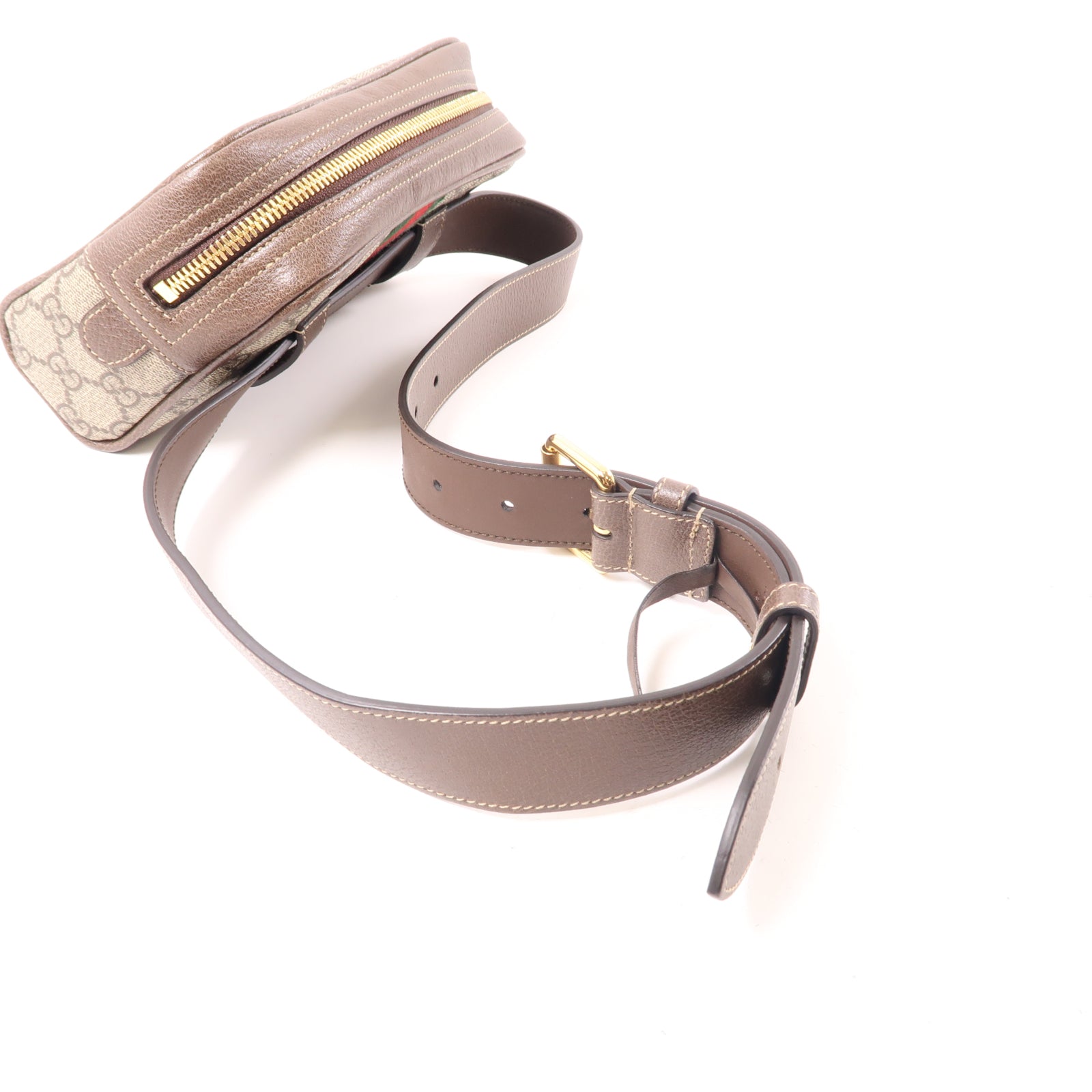 GUCCI 塗層帆布Ophidia GG金扣腰包棕色