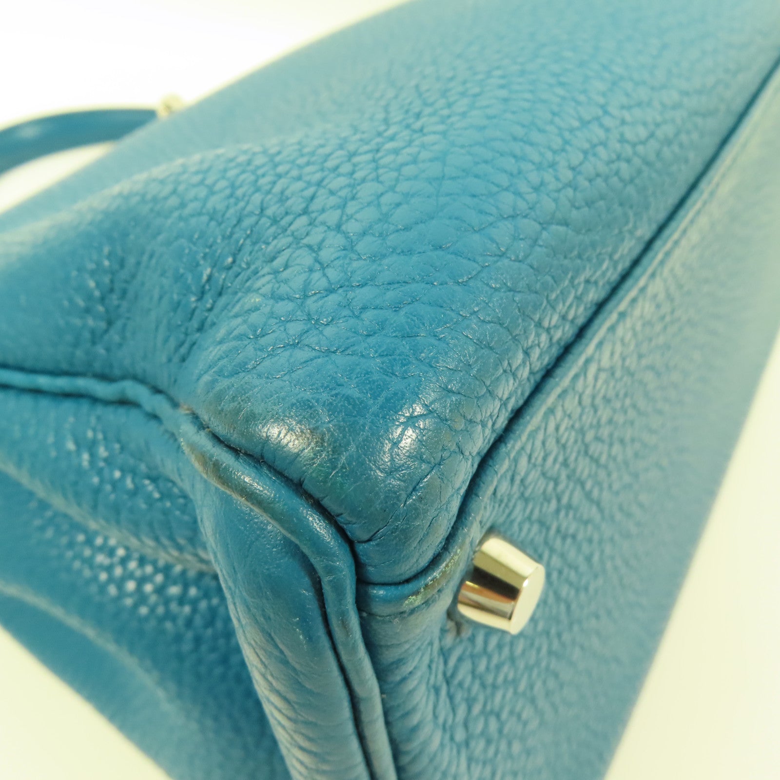 HERMES Togo皮革Kelly 35銀扣手挽肩背兩用袋Blue Turquoise