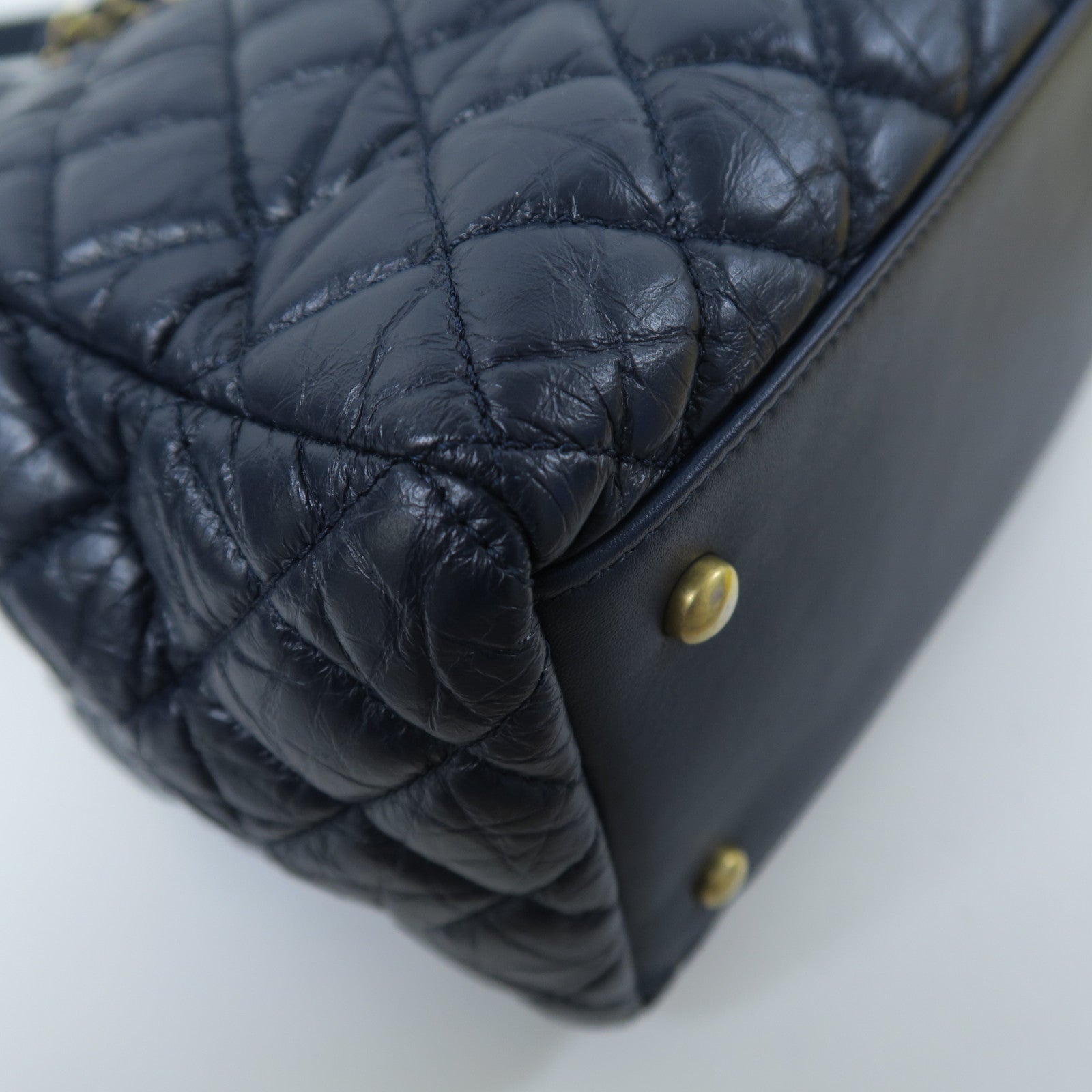 CHANEL 【激減優惠】菱格牛皮皮革Shoulder Tote金扣手挽肩背兩用袋藍色