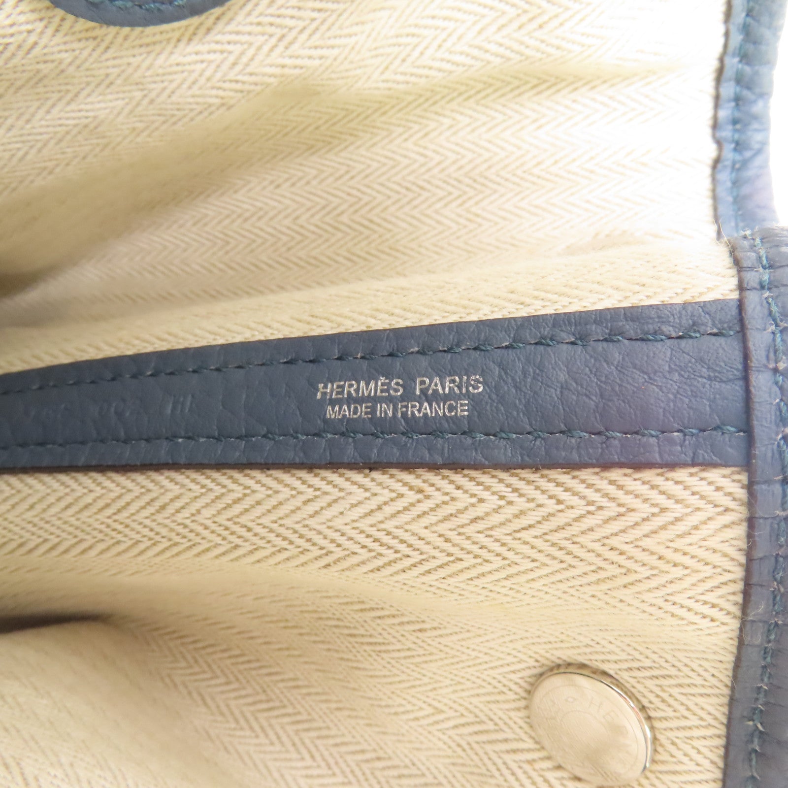 HERMES 【激減優惠】Clemence皮革Garden Party PM銀扣手挽袋Bleu Tempete