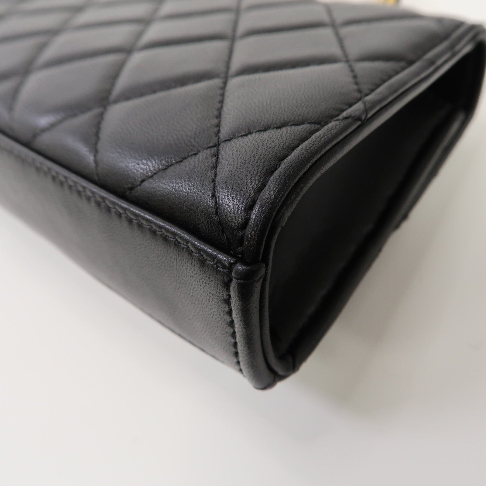 CHANEL 菱格羊皮皮革Kelly Top Handle金扣手挽肩背兩用袋黑色