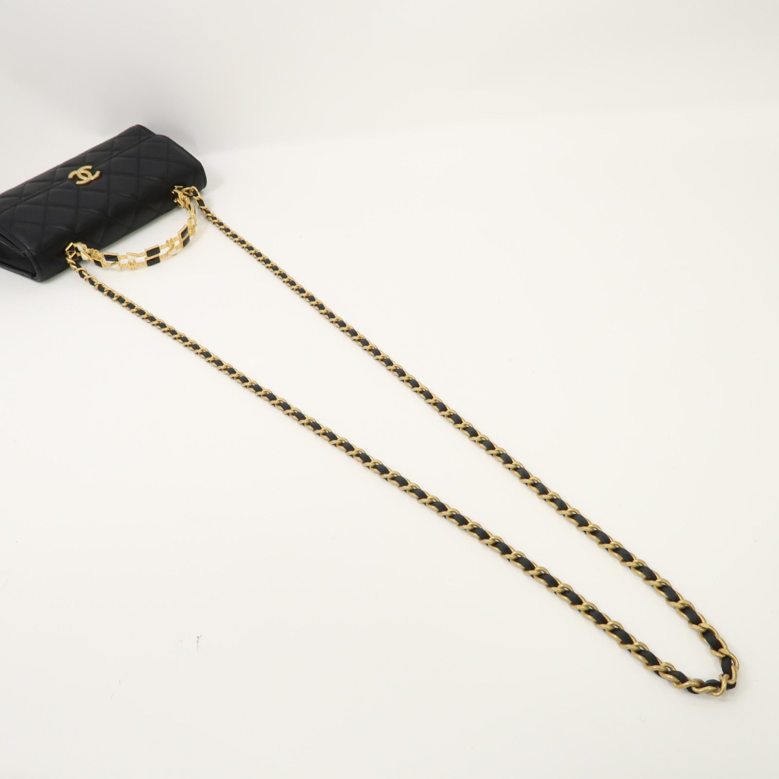 CHANEL 菱格羊皮皮革Kelly Top Handle金扣手挽肩背兩用袋黑色