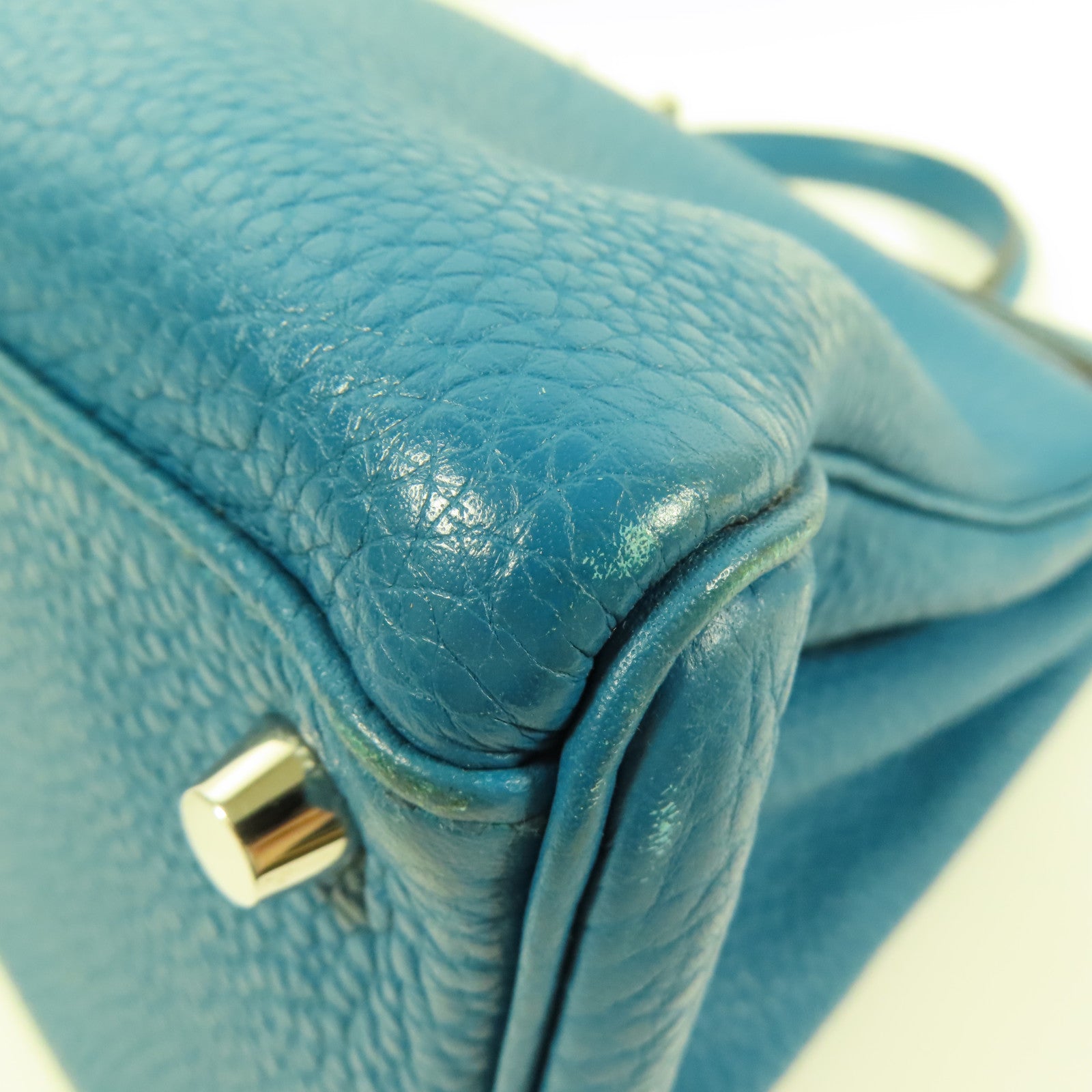HERMES Togo皮革Kelly 35銀扣手挽肩背兩用袋Blue Turquoise
