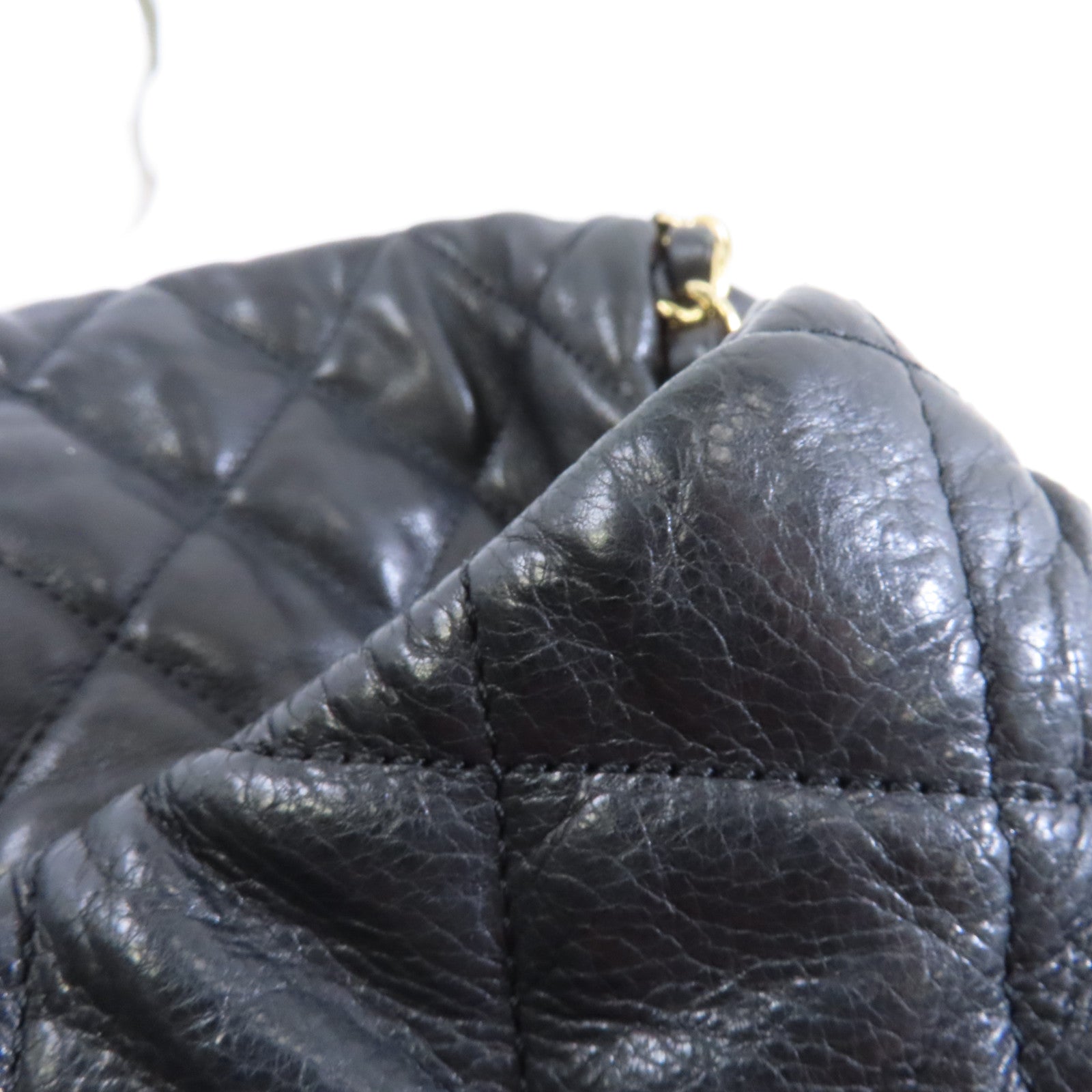 CHANEL 菱格牛皮皮革Shoulder Bag金扣鏈帶肩背袋黑色