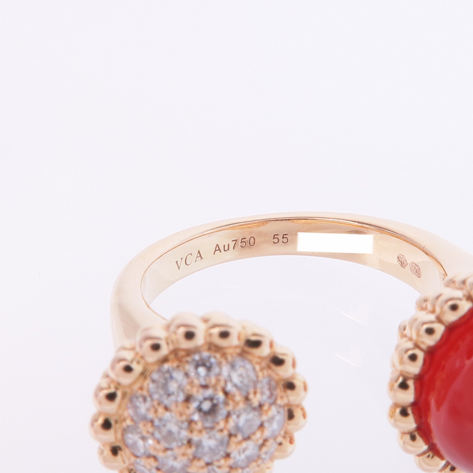 Van Cleef & Arpels 18K玫瑰金Perlée Couleurs Between the Finger Ring紅玉髓/鑽石戒指VCA#55/US#7