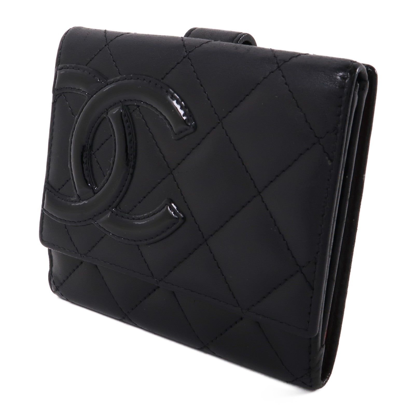 CHANEL 牛皮皮革Cambon Wallet銀扣錢包黑色/粉紅色