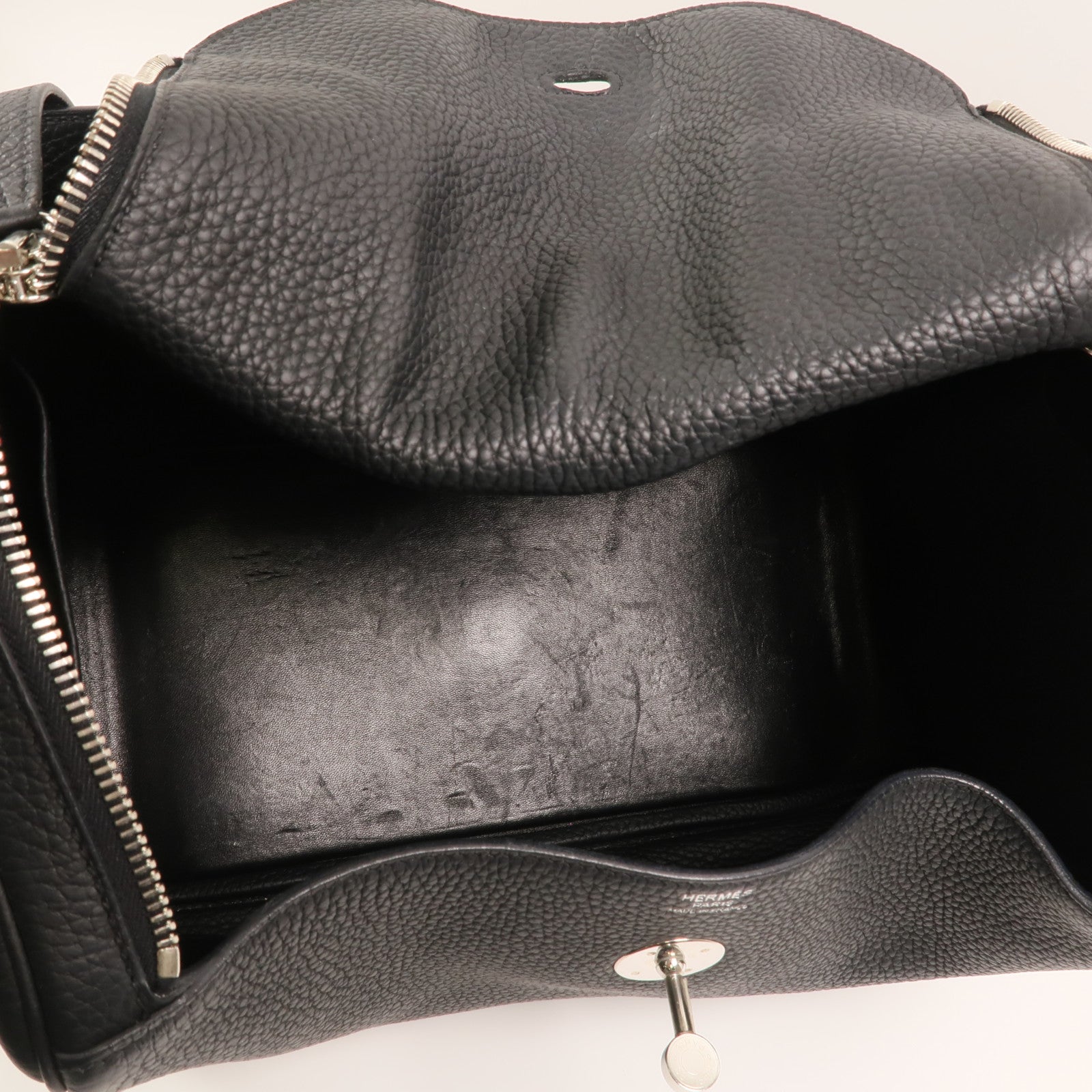 HERMES Clemence皮革Lindy 30銀扣手挽肩背兩用袋Noir