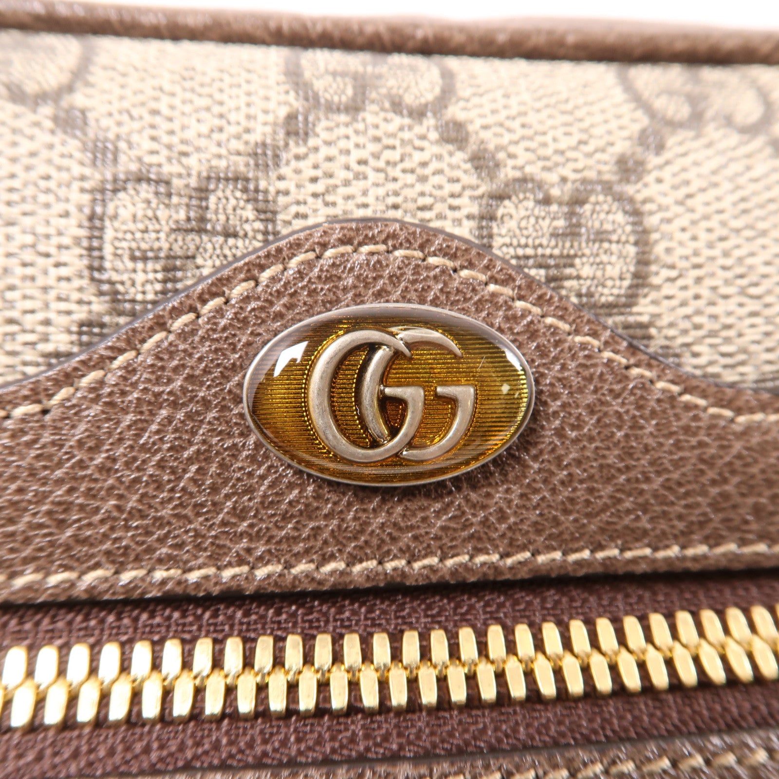 GUCCI 塗層帆布Ophidia GG金扣腰包棕色