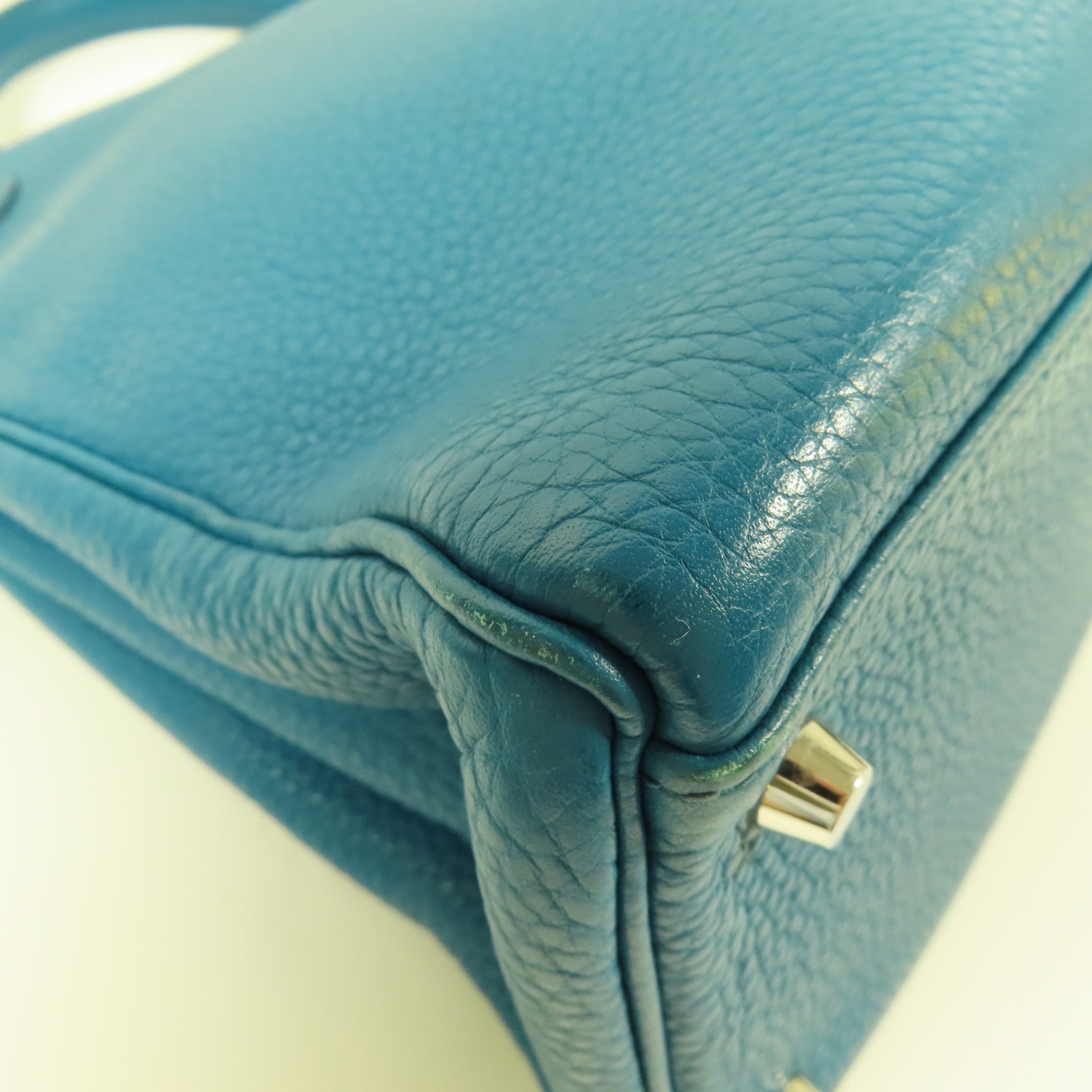 HERMES Togo皮革Kelly 35銀扣手挽肩背兩用袋Blue Turquoise