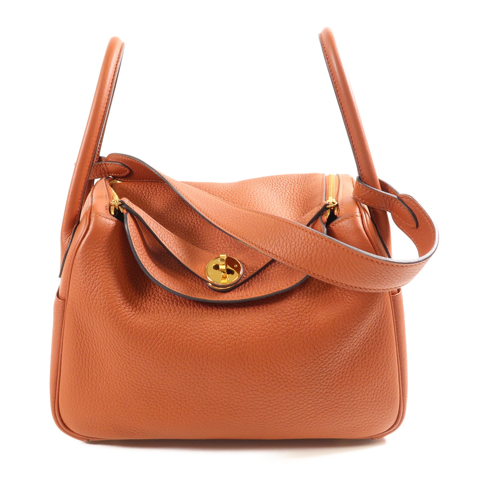 HERMES Clemence皮革Lindy 26金扣手挽肩背兩用袋Cuivre