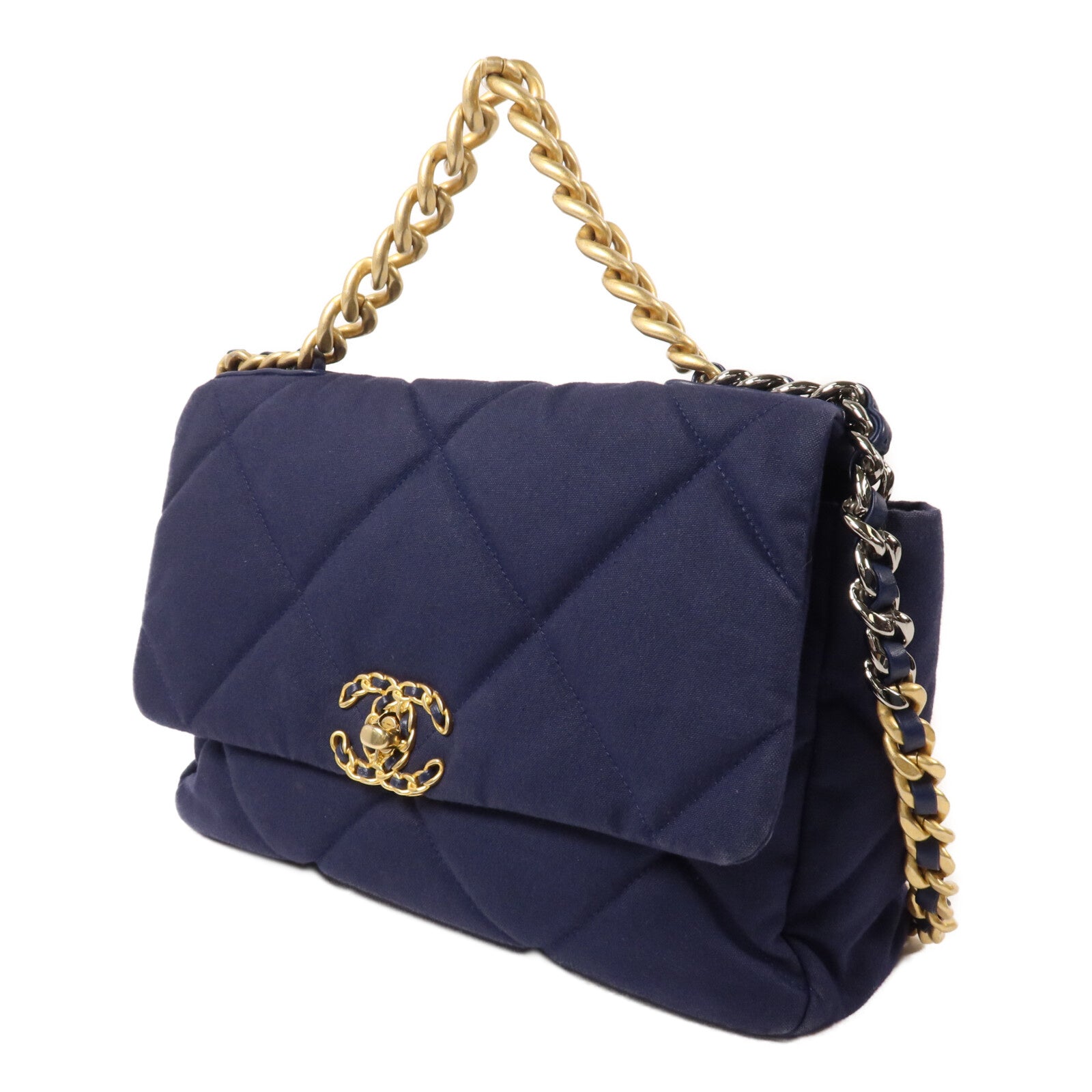 CHANEL 棉質C19 Large手挽肩背兩用袋