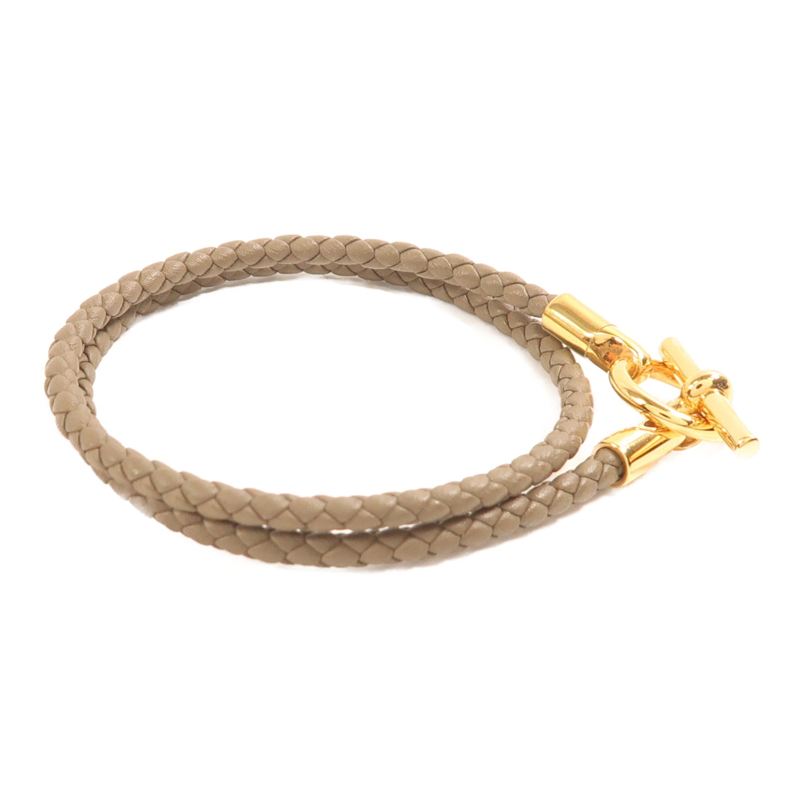 HERMES Swift皮革Glenan Double Tour Bracelet金扣手帶Etoupe