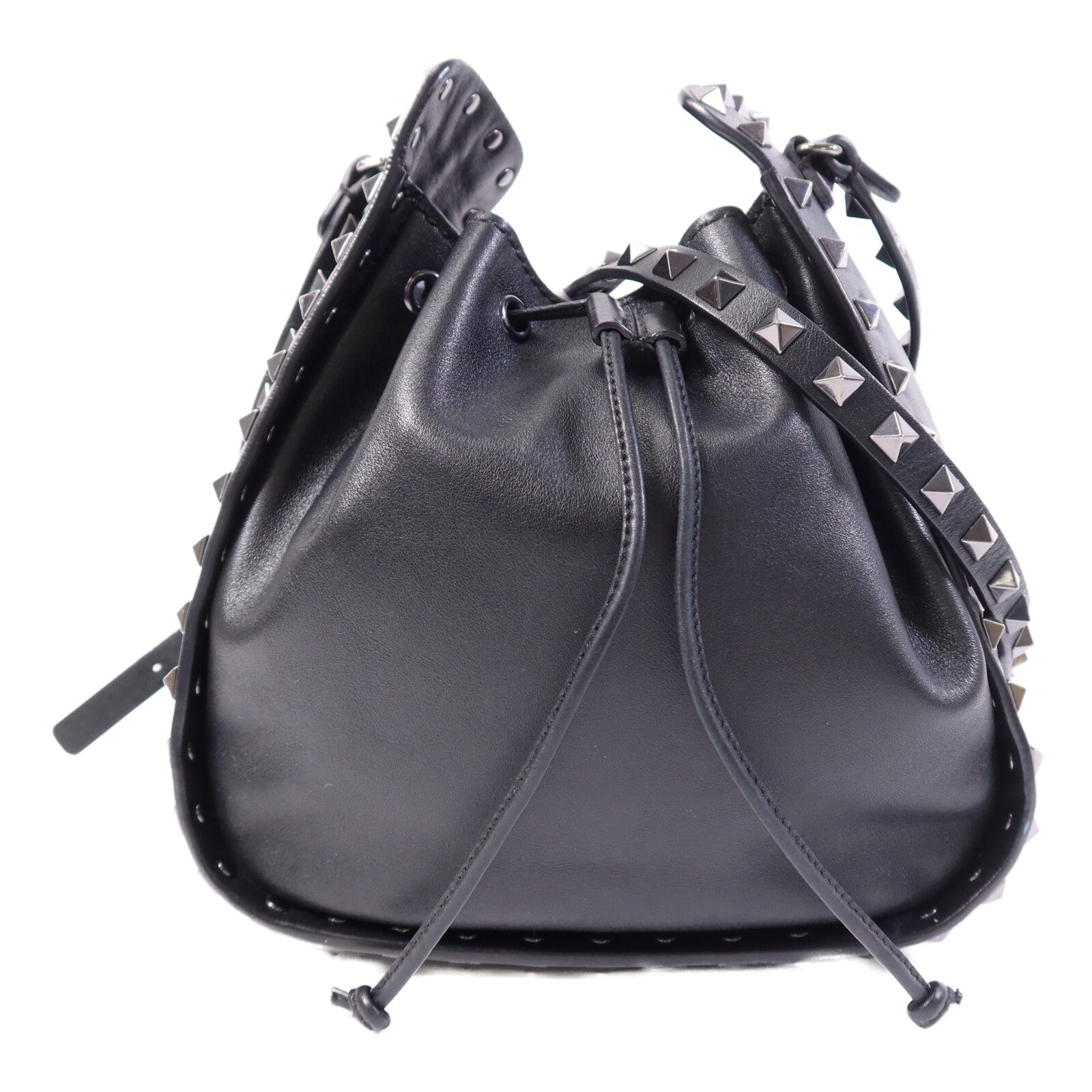 Valentino 【激減優惠】牛皮皮革Bucket銀扣肩背袋