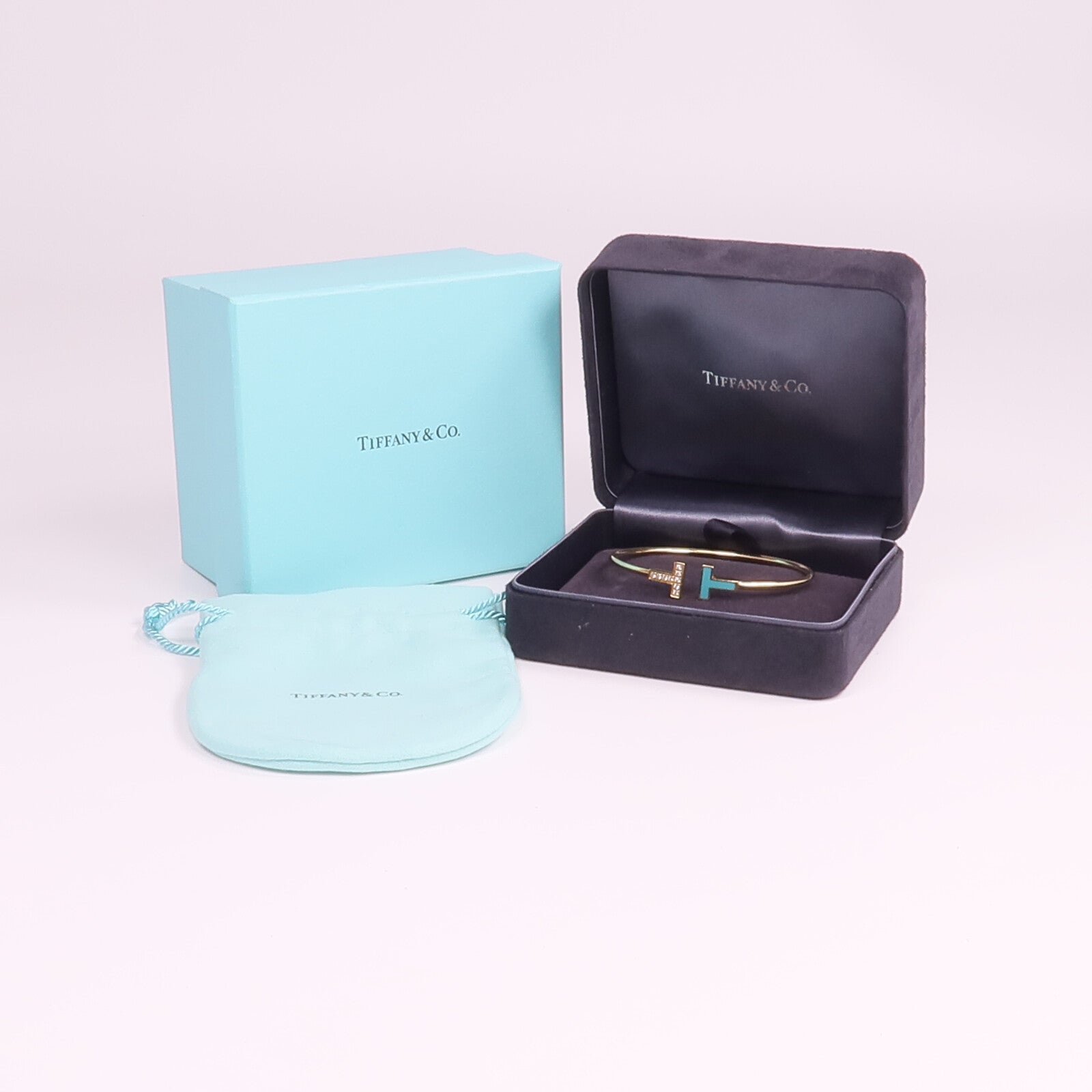TIFFANY＆CO 18K黃金T Wire Diamond綠松石/鑽石手鏈