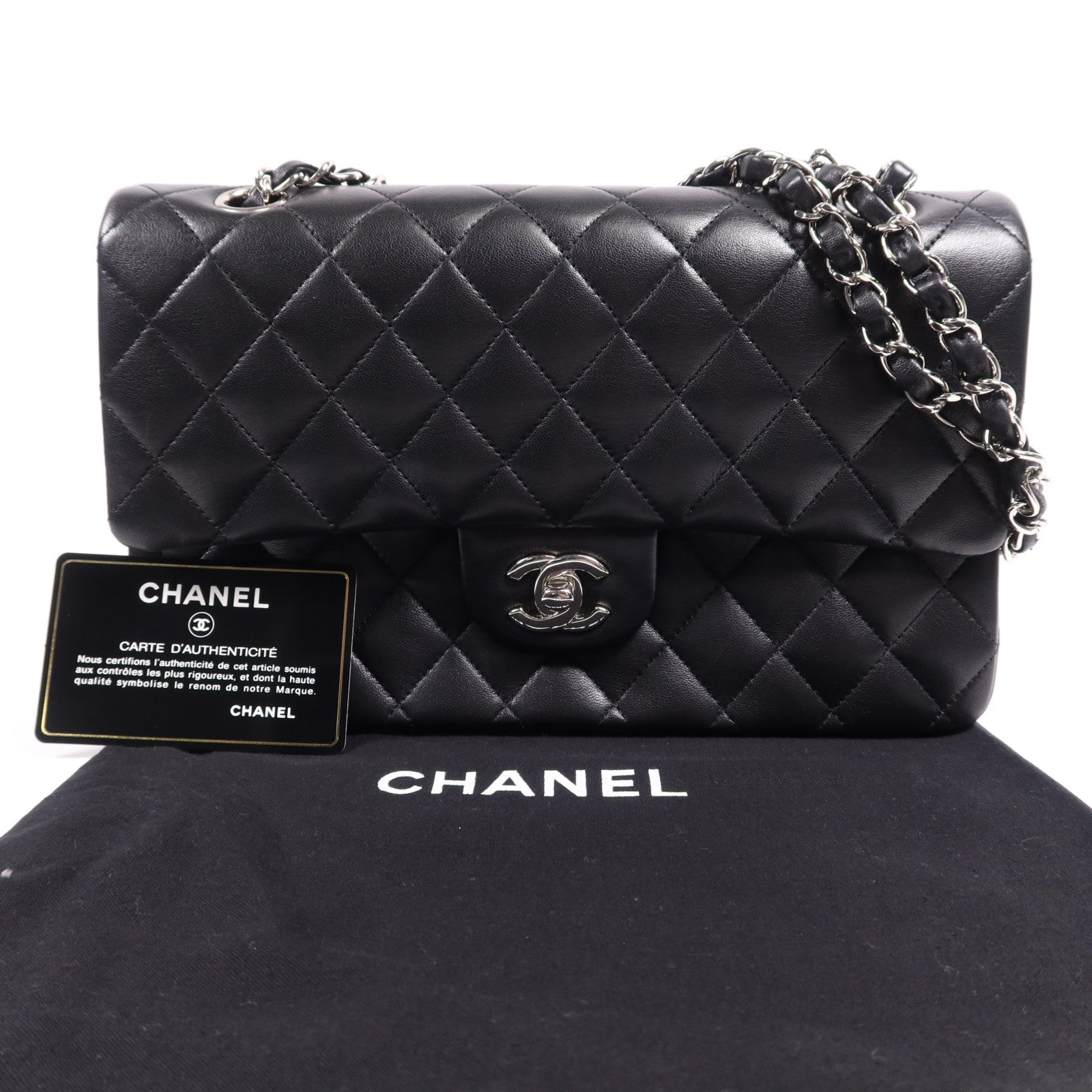 CHANEL 羊皮皮革Classic 25銀扣鏈帶肩背袋