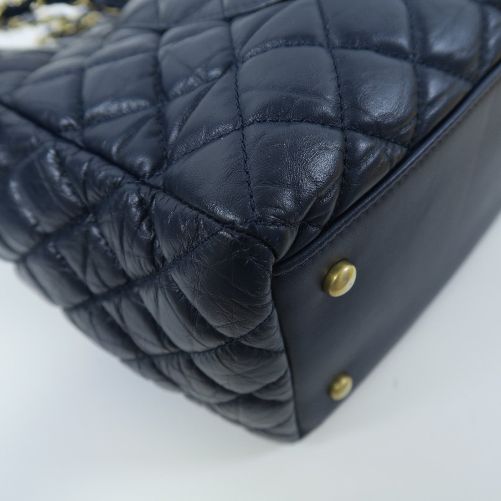 CHANEL 【激減優惠】菱格牛皮皮革Shoulder Tote金扣手挽肩背兩用袋藍色