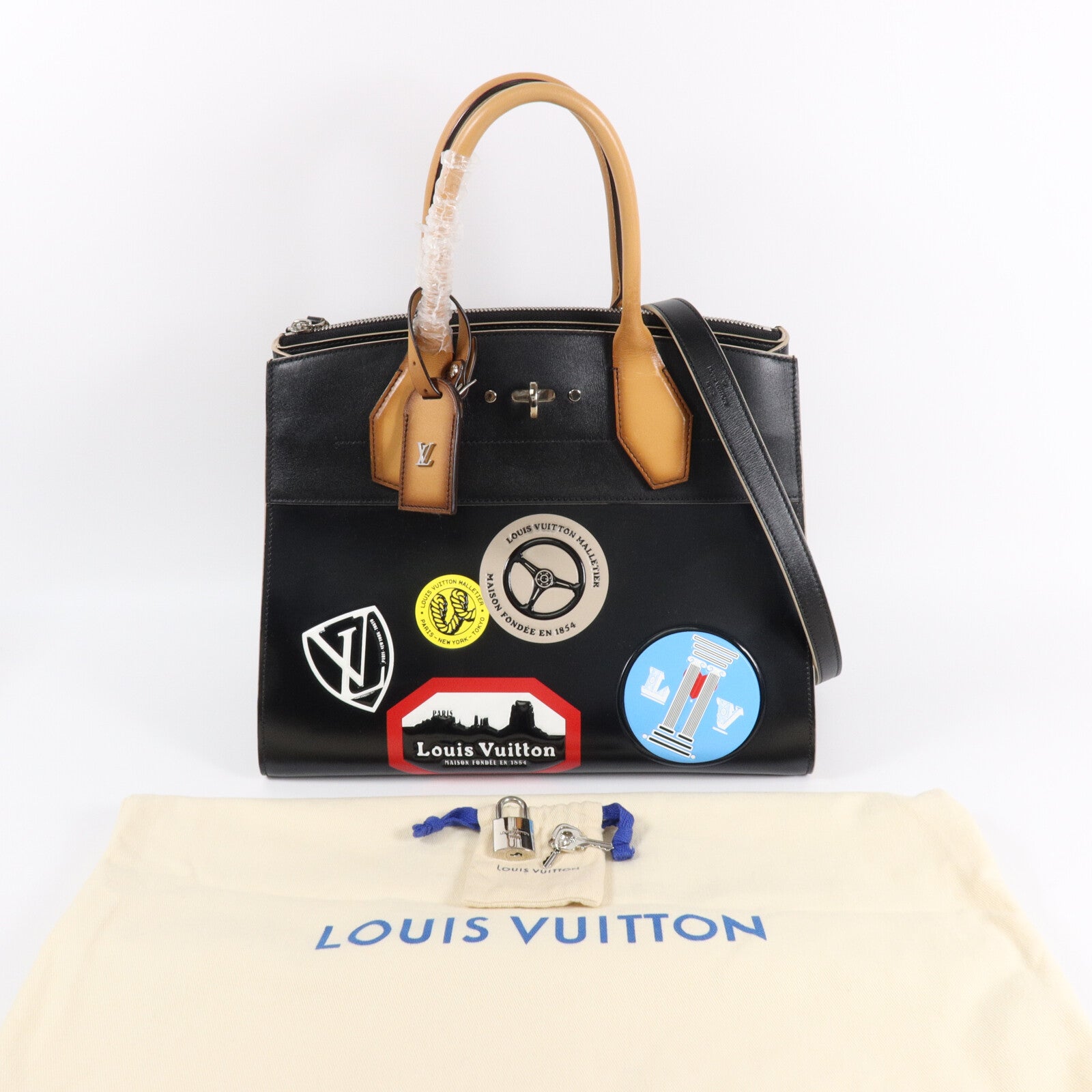 LOUIS VUITTON 牛皮皮革City Steamer MM World Tour Collection手挽肩背兩用袋