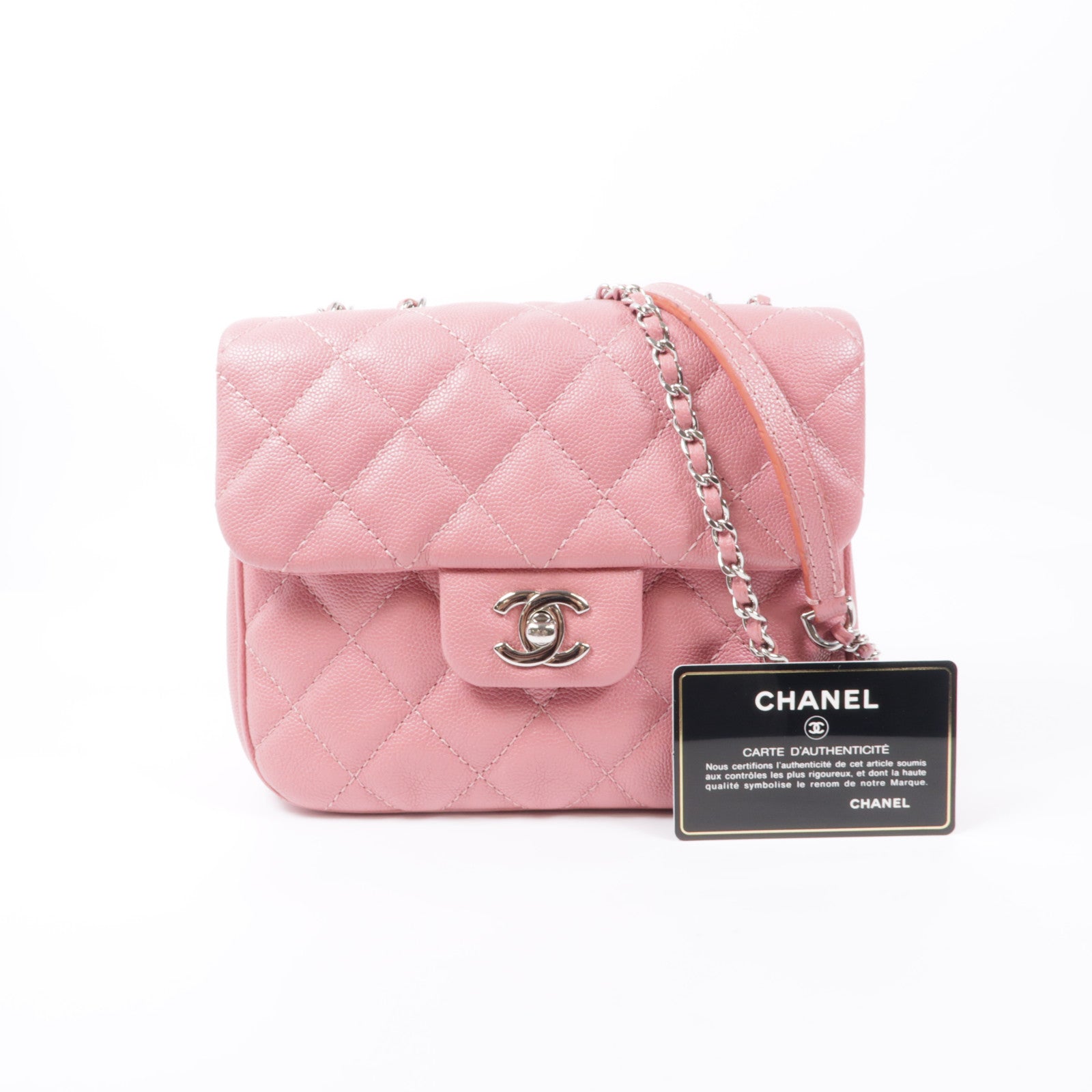CHANEL 牛皮皮革Chain Shoulder銀扣鏈帶肩背袋