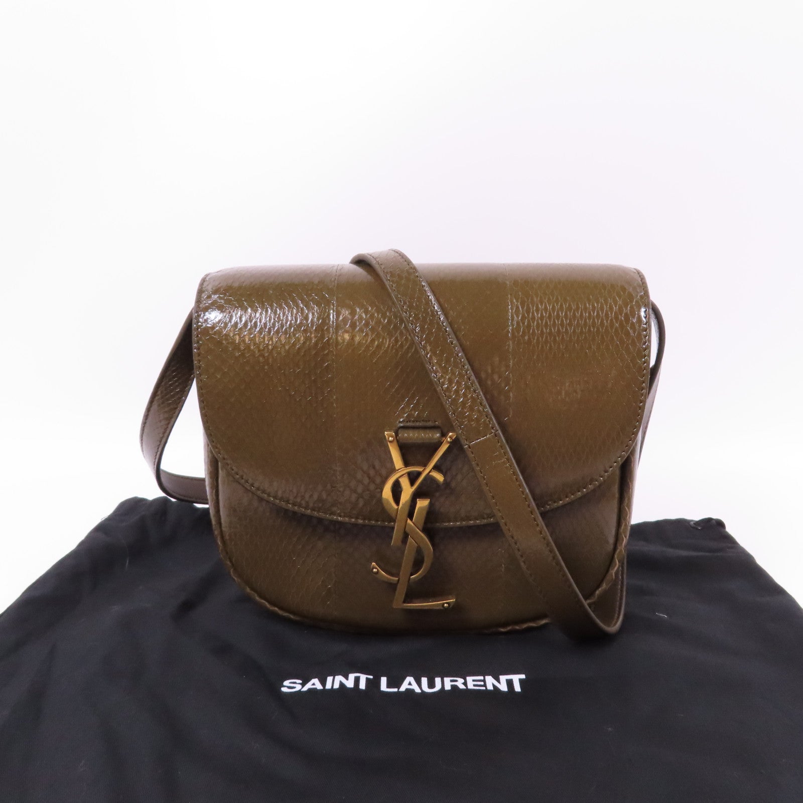 SAINT LAURENT 牛皮皮革Kaia Crossbody Bag金扣肩背袋卡其色