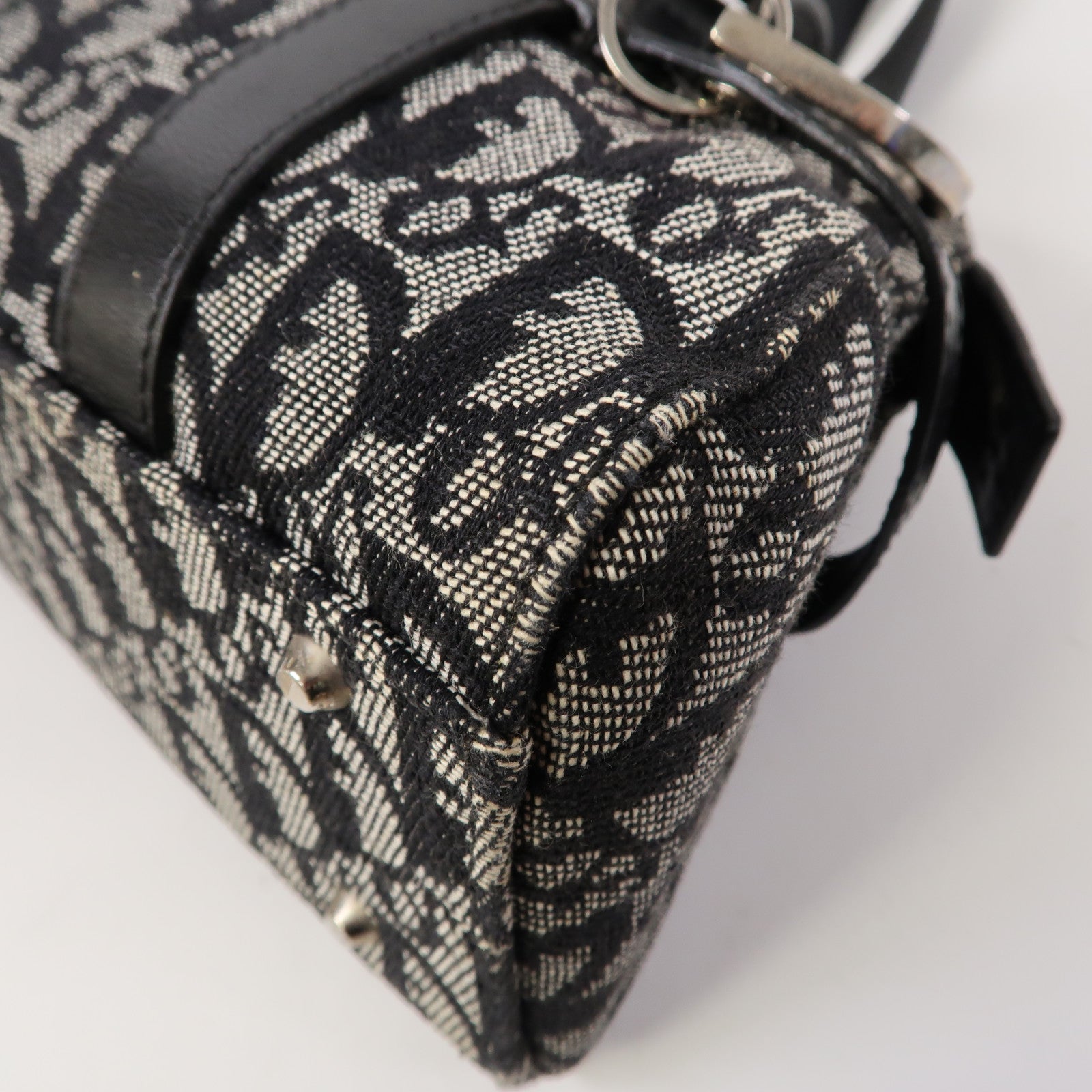 Dior 帆布Logo Charm Boston銀扣肩背袋黑色