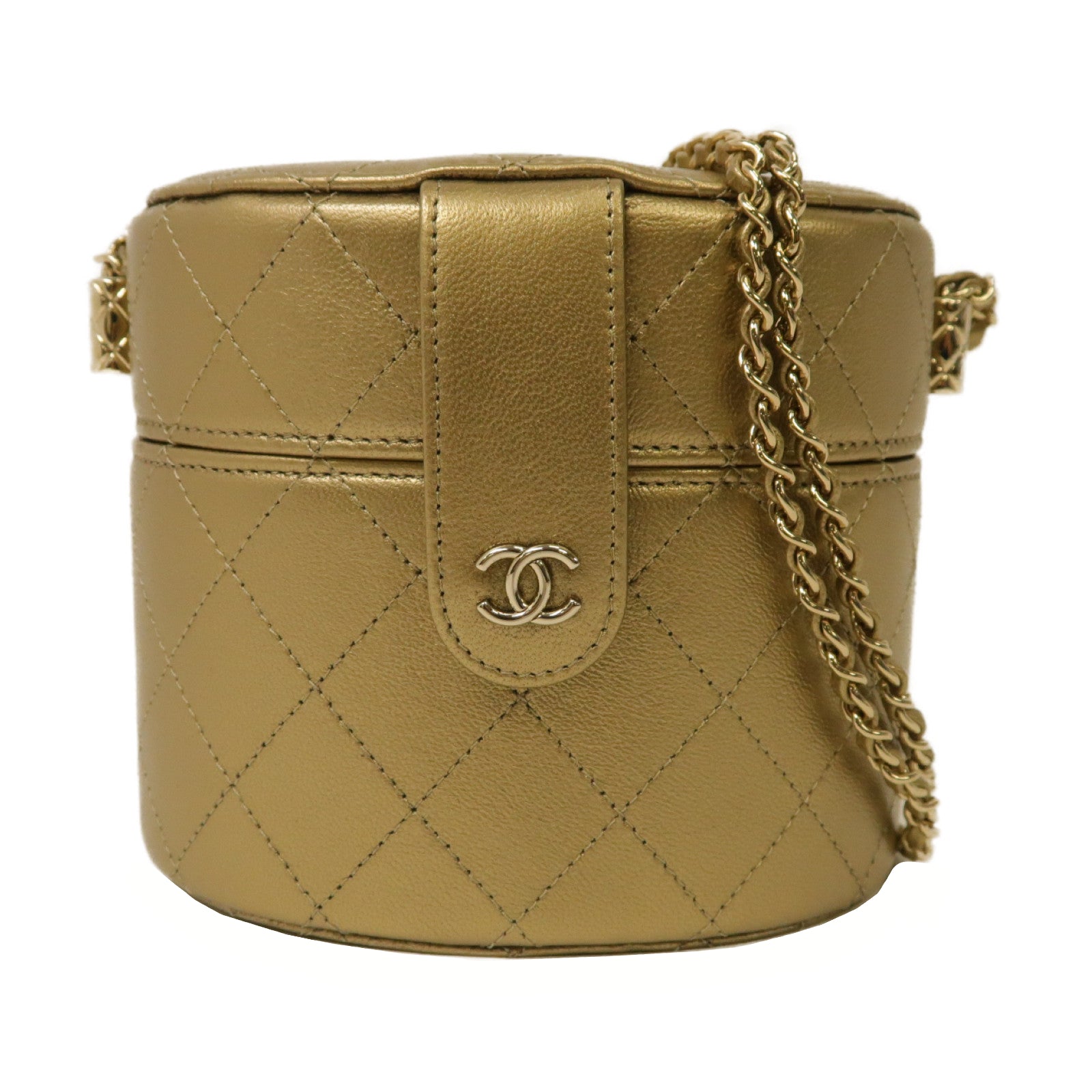 CHANEL 【激減優惠】菱格牛皮皮革Chain Shoulder金扣肩背袋金色