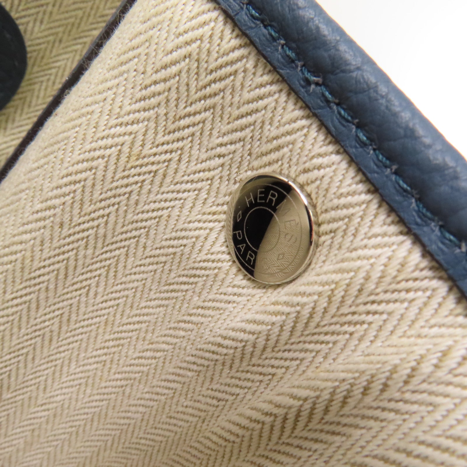 HERMES 【激減優惠】Clemence皮革Garden Party PM銀扣手挽袋Bleu Tempete