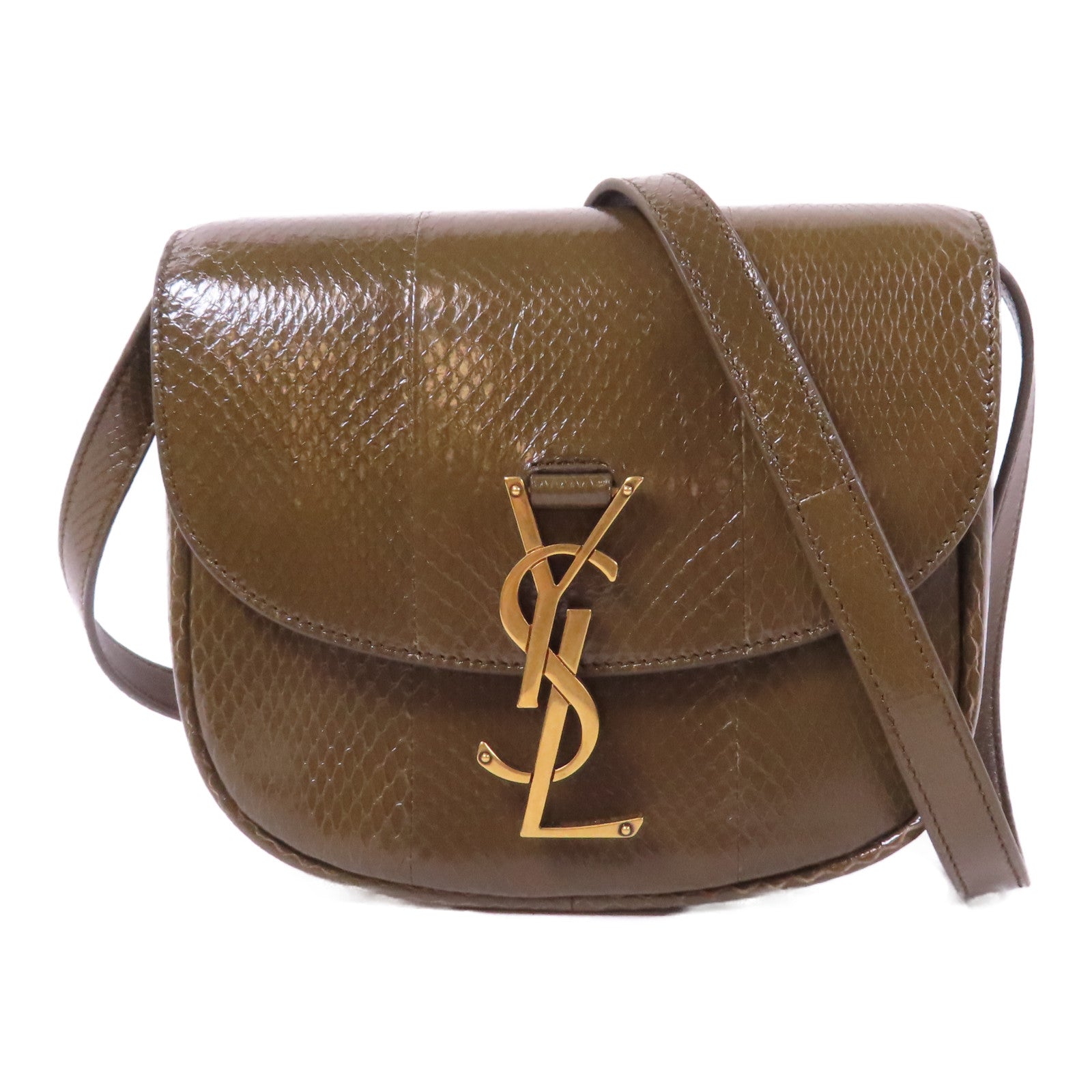 SAINT LAURENT 牛皮皮革Kaia Crossbody Bag金扣肩背袋卡其色