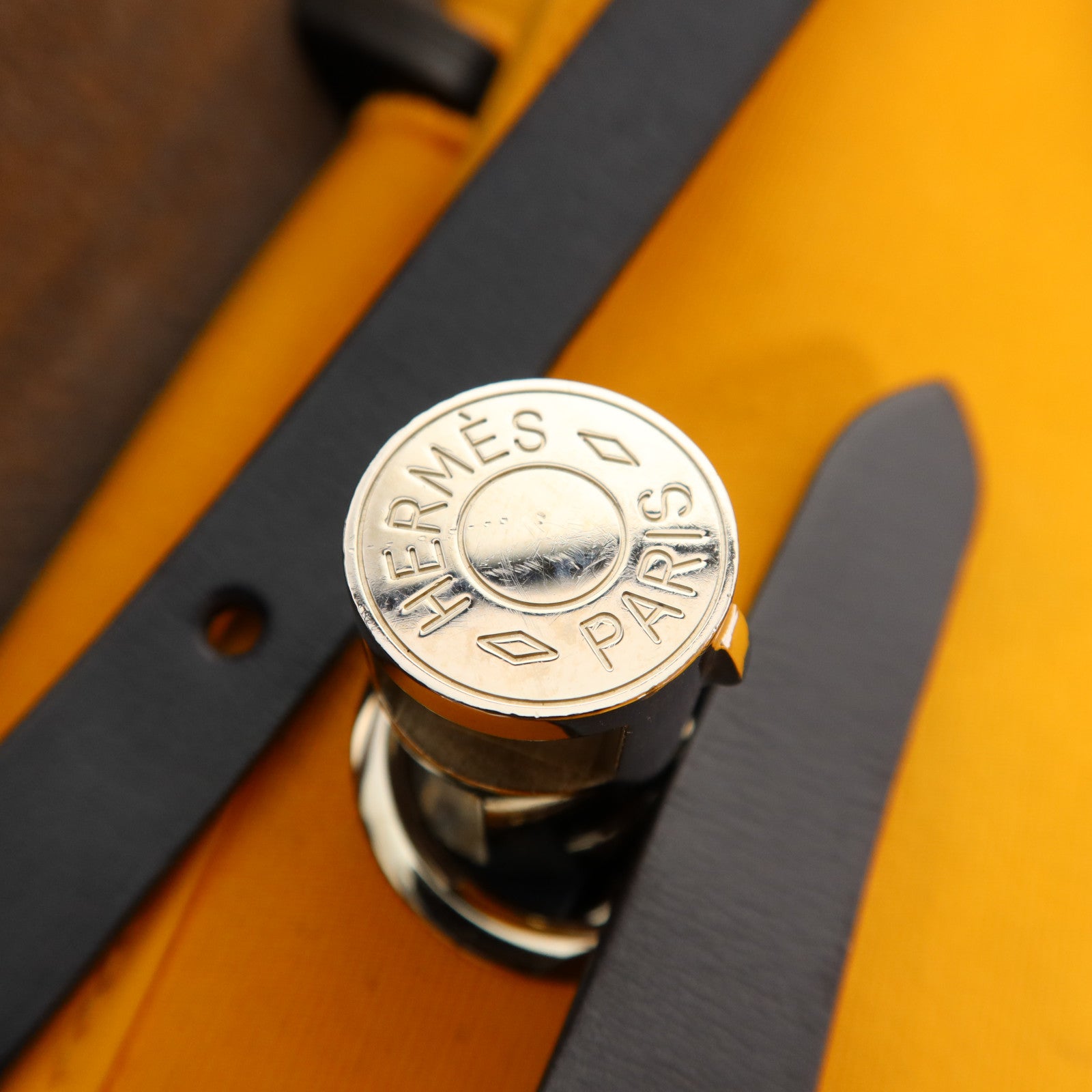 HERMES 帆布Herbag PM銀扣手挽肩背兩用袋Jaune d'Or