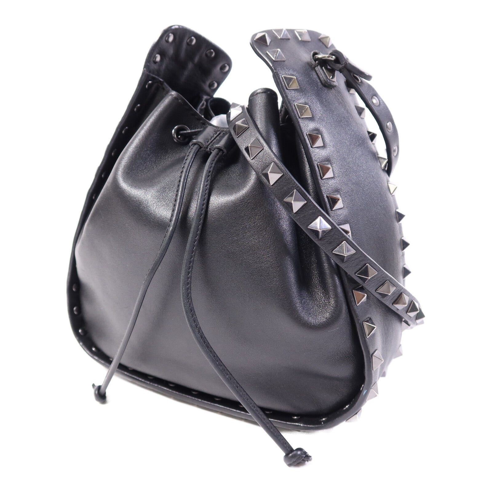 Valentino 【激減優惠】牛皮皮革Bucket銀扣肩背袋