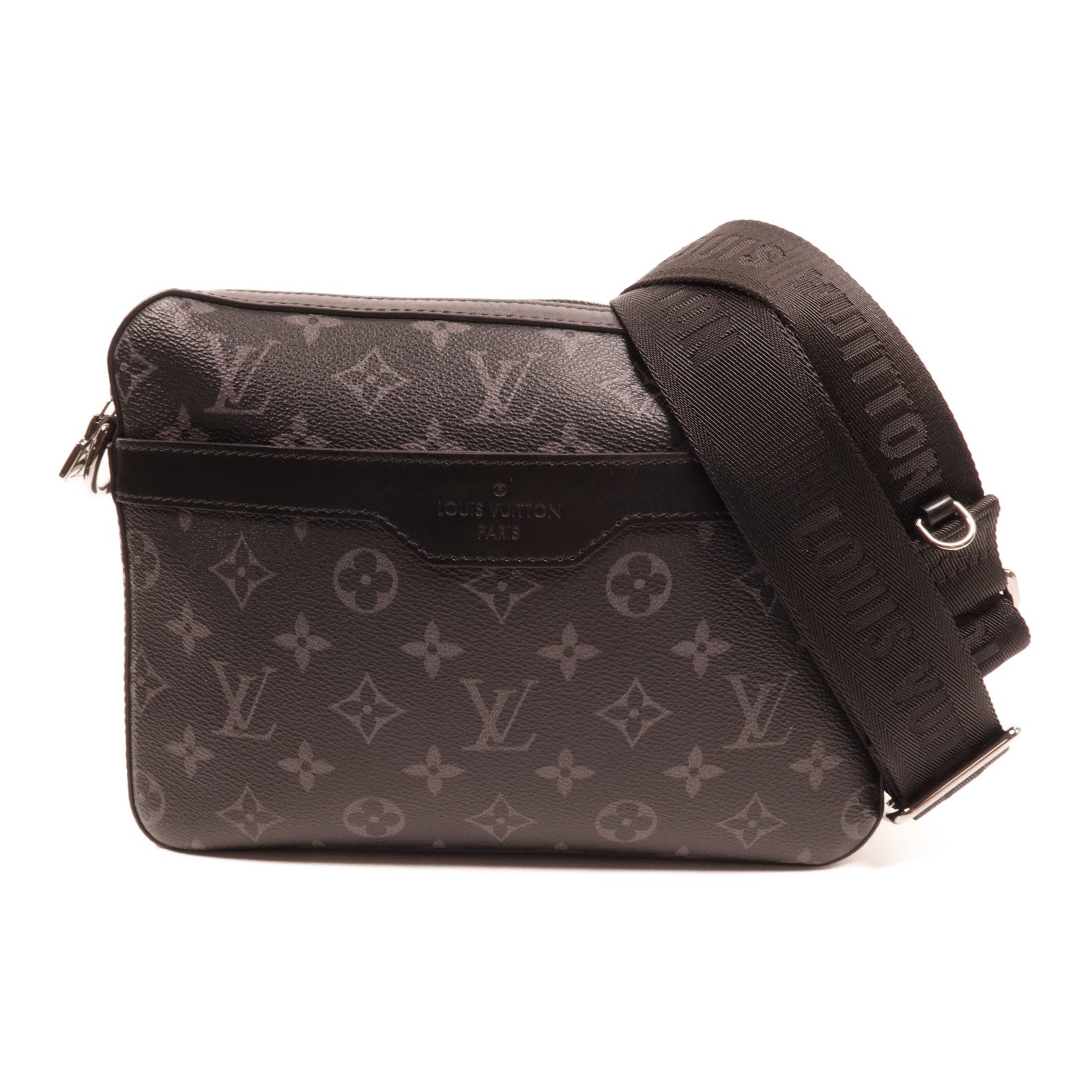 LOUIS VUITTON Monogram Eclipse Reverse Trio Messenger銀扣肩背袋灰色