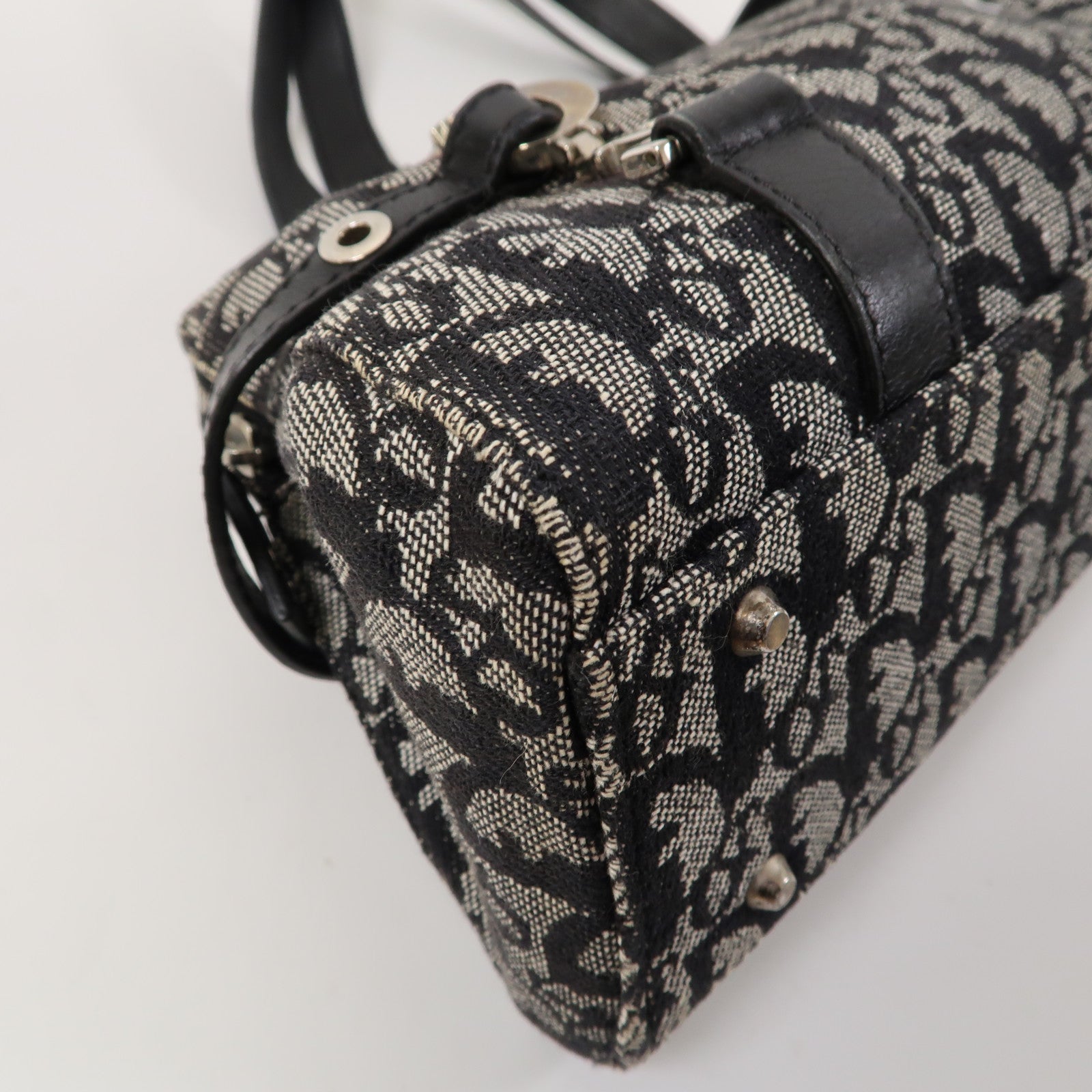 Dior 帆布Logo Charm Boston銀扣肩背袋黑色